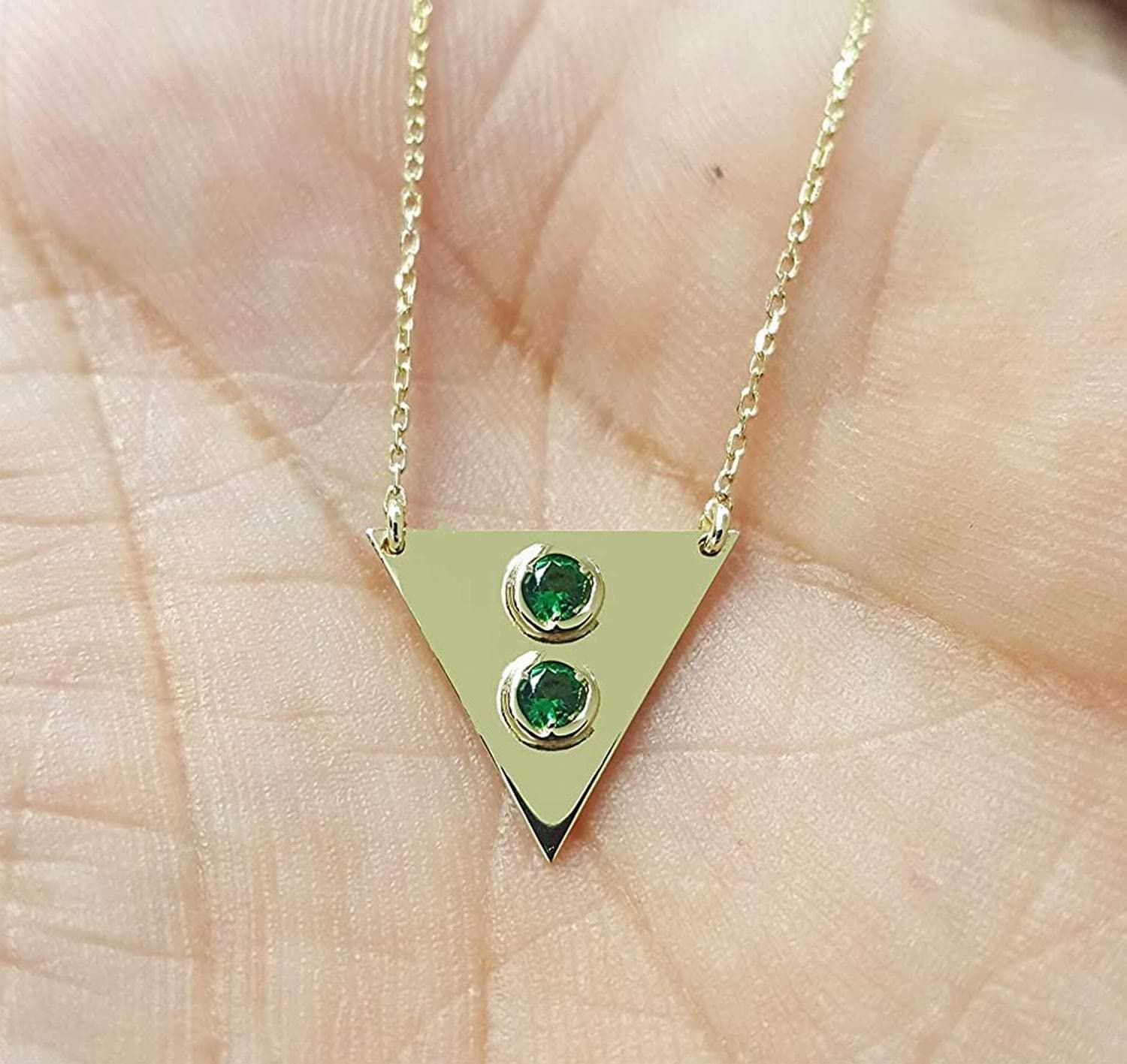 14K Gold Triangle Birthstone Necklace for Women - Personalized Name Pendant with Solitaire Gemstone - Elegant Dainty Jewelry Gift for Birthday, Anniversary & Mother's Day