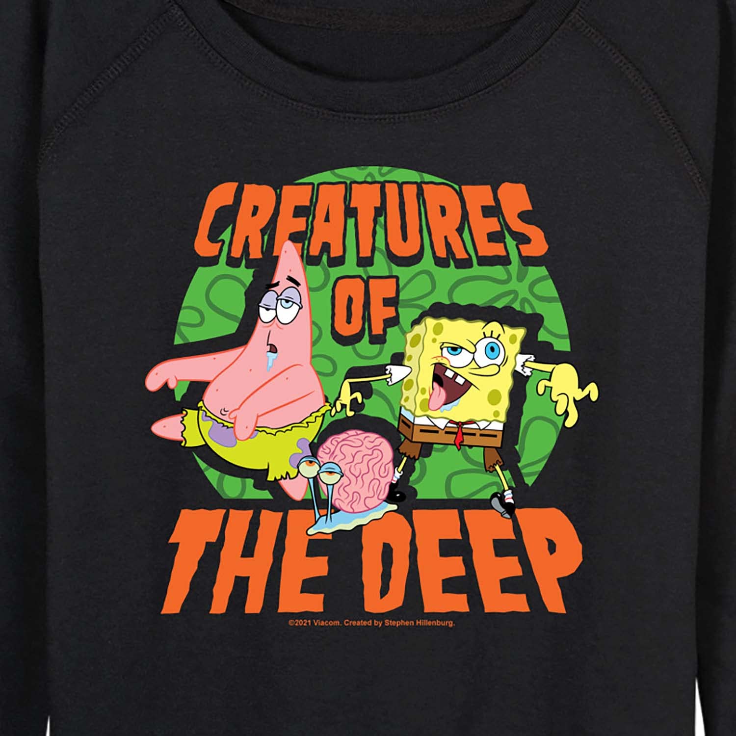 SpongeBob SquarePants Women's Lightweight French Terry Pullover Hoodie - Soft Casual Sweatshirt with Creatures of The Deep Print | Perfect for Lounge Wear, Street Fashion & Cartoon Fans