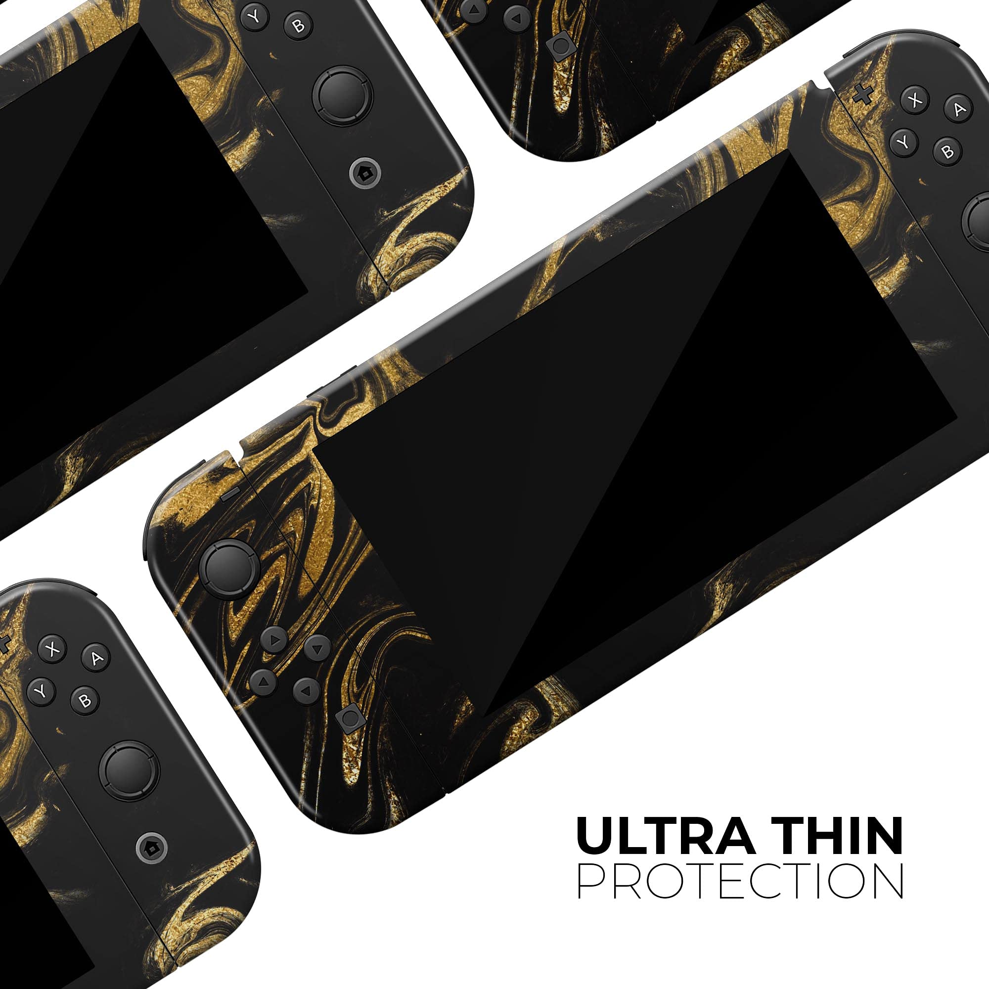 Nintendo Switch Lite Skin Decal - Black & Gold Marble Vinyl Wrap Cover | Scratch-Resistant, Removable Protective Case | Perfect for Gaming, Travel & Personalization