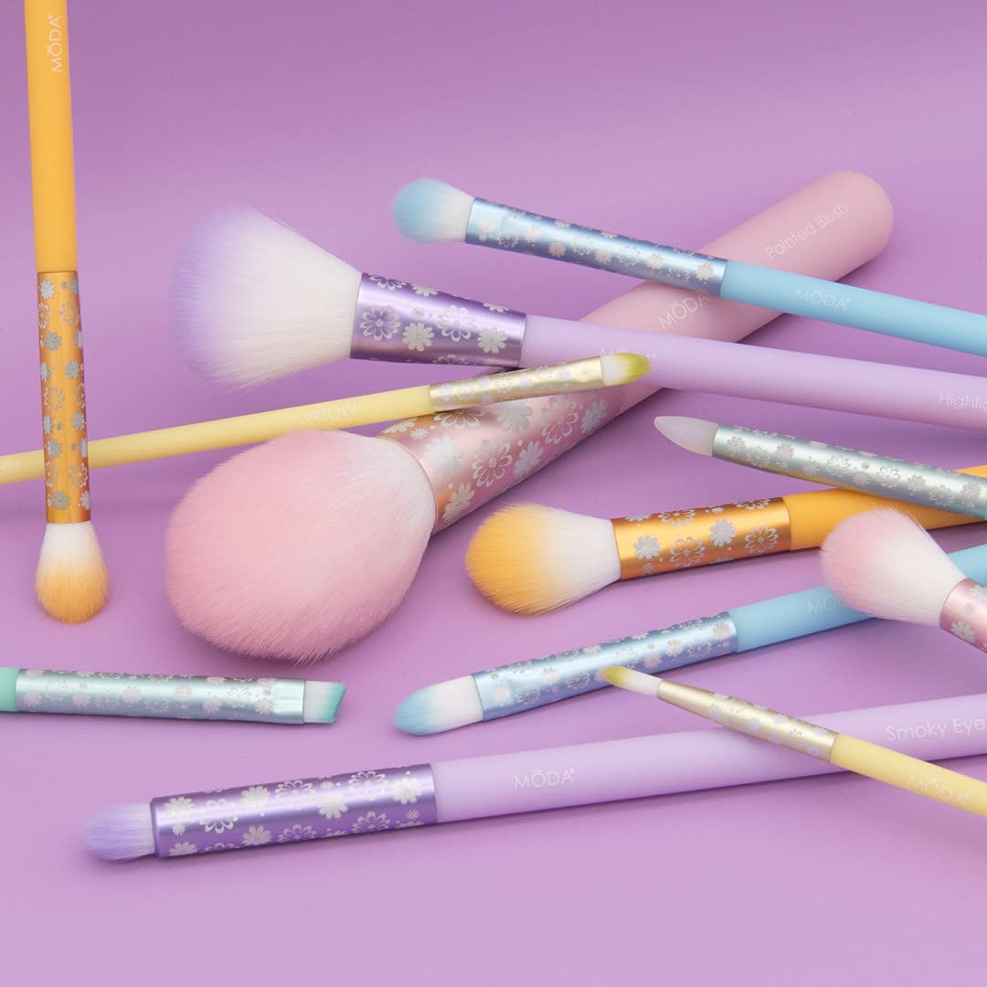 MODA Posh Pastel 12-Piece Professional Makeup Brush Set - Blush, Highlighter, Eyeshadow, Crease, Brow & Lip Brushes for Flawless Makeup Application | Perfect for Travel, Bridal & Everyday Beauty Routine