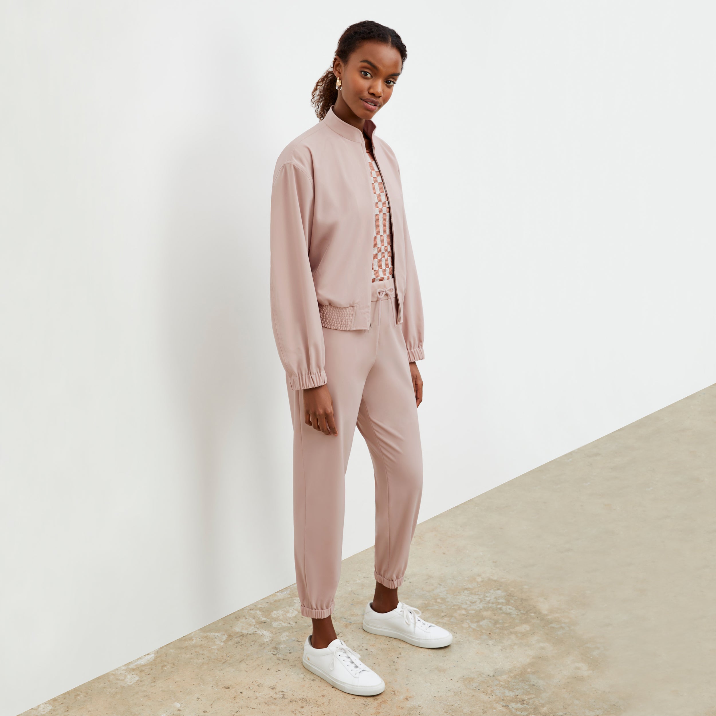 Delaney Jogger Pants for Women - OrigamiTech Stretch Fabric in Blush Pink | Comfortable Lounge & Workout Joggers for Yoga, Running & Casual Wear