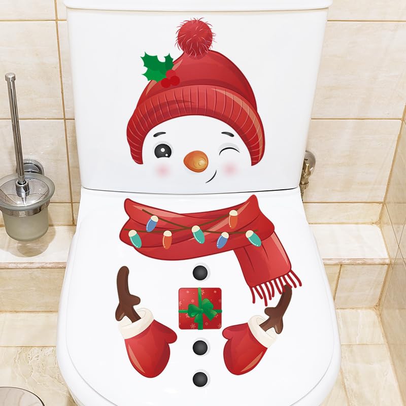 2 PCS Christmas Toilet Stickers - Cute Snowman Wall Decals for Holiday Bathroom Decor | Fun Festive Home Decoration for Doors, Windows & Mirrors