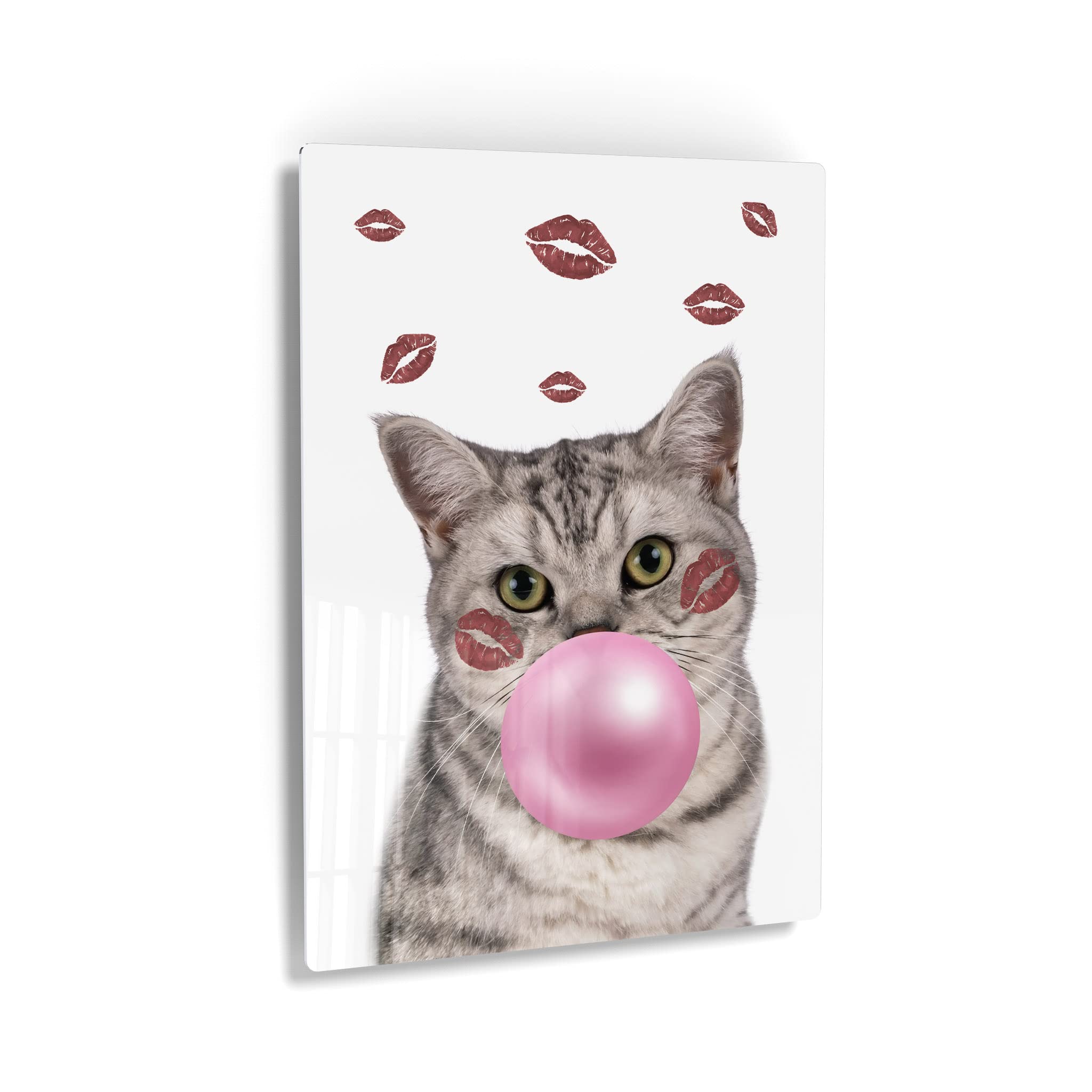 Brazilian Shorthair Cat Chewing Bubble Gum Metal Wall Art Print - 36x24 Inch Pet Lover Gift, Pop Art Decor for Office, Living Room, Bedroom & Nursery - Perfect for Cat Enthusiasts & Animal-Themed Spaces