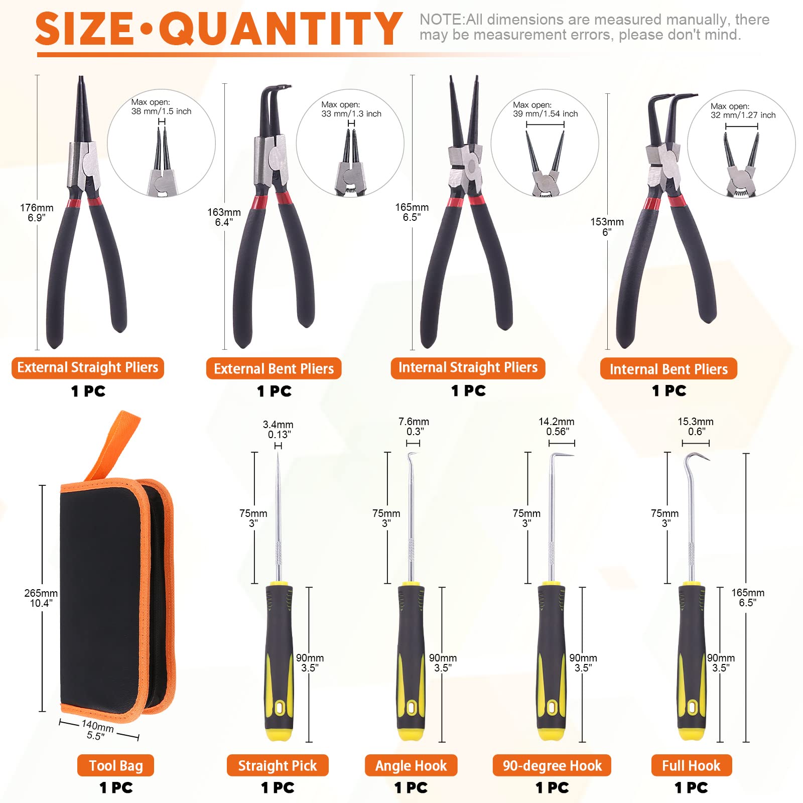 8Pcs Heavy Duty Snap Ring Pliers Set - 7 Inch Internal & External Circlip Pliers with Straight/Bent Jaws for Automotive, Machinery & DIY Repairs - Ideal for Retaining Ring Removal and Maintenance Tasks