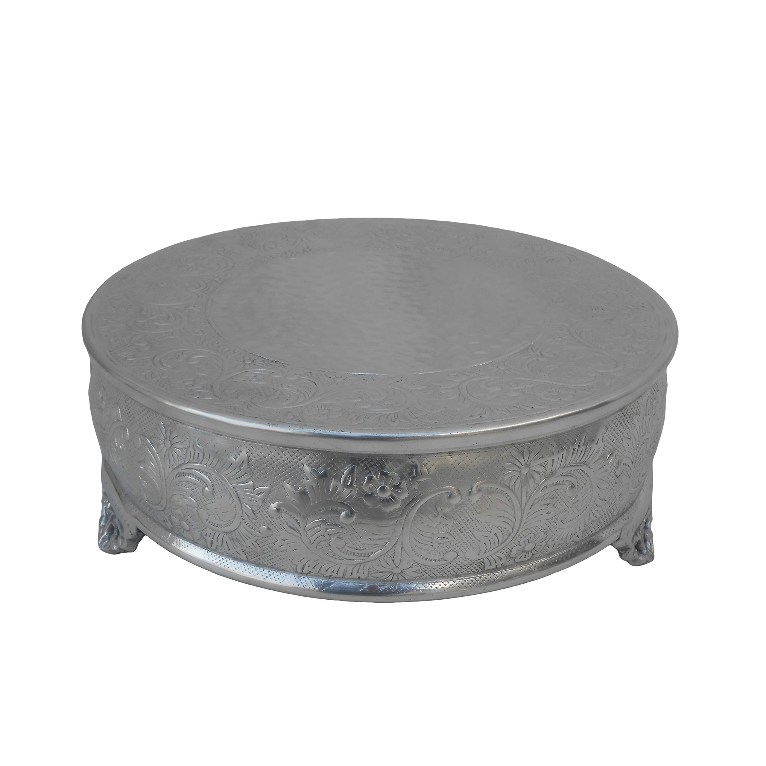 GiftBay 18 Inch Round Silver Wedding Cake Stand - Handcrafted Embossed Metal Tiered Dessert Display for Weddings, Parties & Special Events