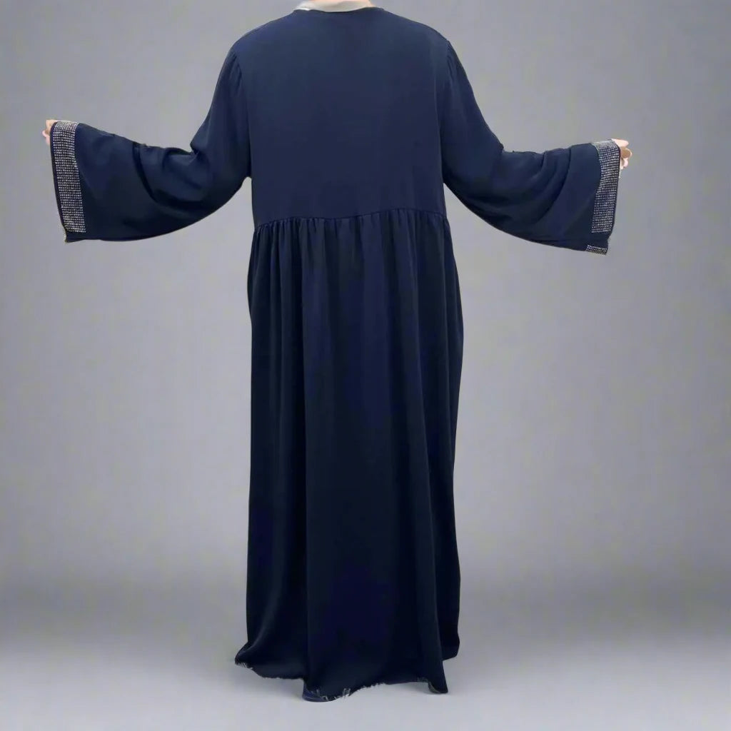 Hotfix Rhinestone Beaded Muslim Women's Cardigan Open Abaya Dress - Elegant Islamic Prayer Wear for Special Occasions & Daily Use