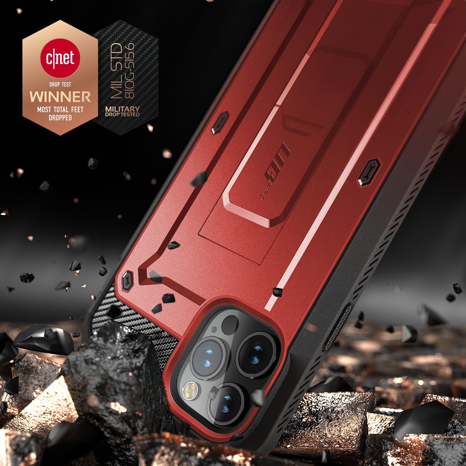 iPhone 12 Pro Max 6.7 Inch Unicorn Beetle Pro Series Rugged Protective Case - Shockproof & Drop Proof Cover (Metallic Red) | Perfect for Outdoor Adventures, Construction Work & Extreme Sports Protection