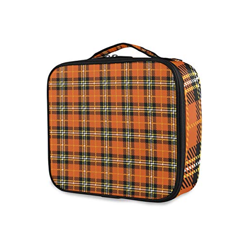 ALAZA Orange Buffalo Plaid Makeup Organizer Travel Toiletry Bag for Women | Cosmetic Storage Case for Travel, Gym & Home Organization
