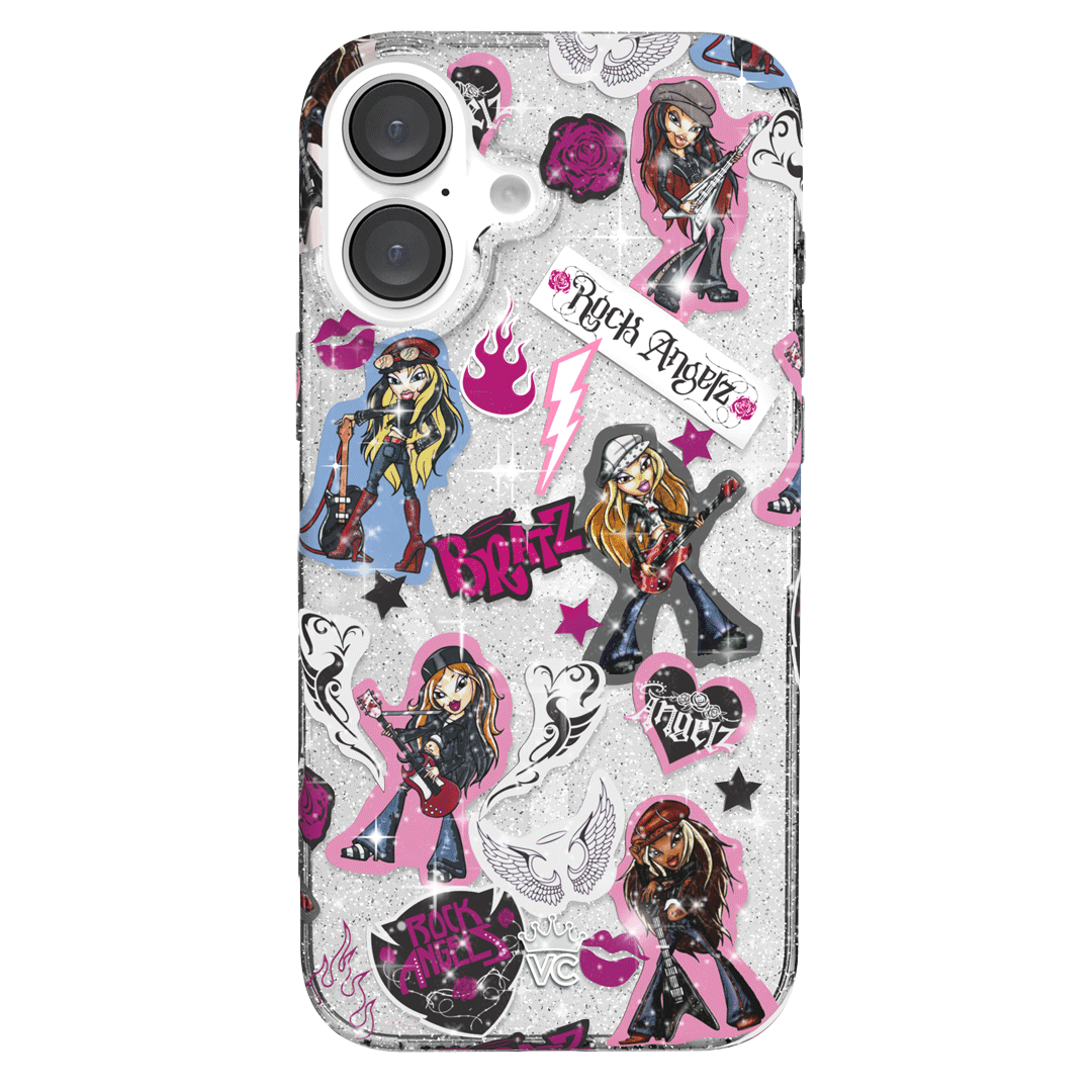 Bratz Rock Angelz Glitter iPhone Case - Stylish Protective Cover for iPhone 13/14/15 Pro Max - Trendy Sparkle Design for Girls & Teens - Perfect for School, Parties & Daily Use