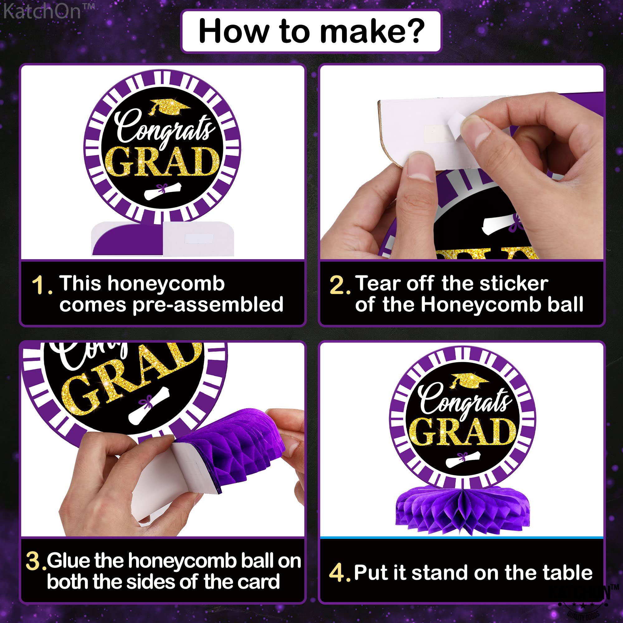 KatchOn Purple Graduation Honeycomb Centerpieces 2025 - Pack of 9 | Class of 2025 Graduation Table Decorations for Party, Ceremony & School Events - Perfect for Graduation Centerpieces Decor