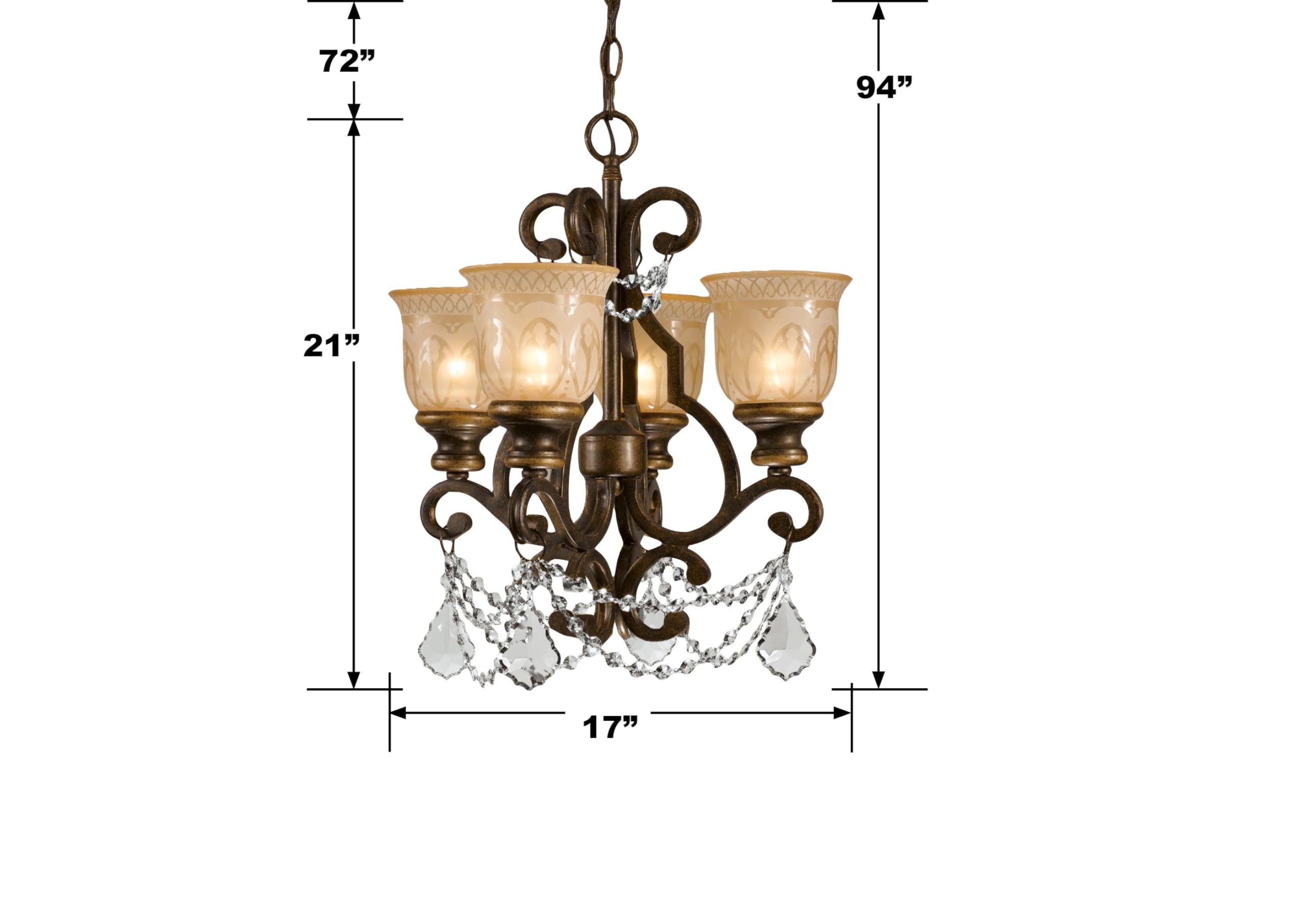Norwalk 4-Light Clear Crystal Bronze Mini Chandelier - Elegant Ceiling Lighting Fixture for Dining Room, Bedroom, or Entryway