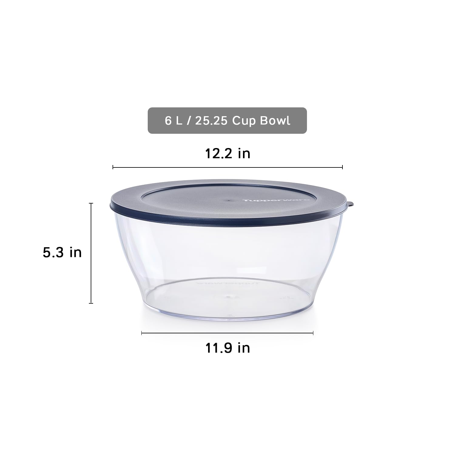 Tupperware Crystal Clear Store & Serve Collection 25.25 Cup Tritan/Copolyester Bowl - BPA Free, Dishwasher Safe Food Storage Container (6 Liter) - Perfect for Meal Prep, Leftovers & Party Serving