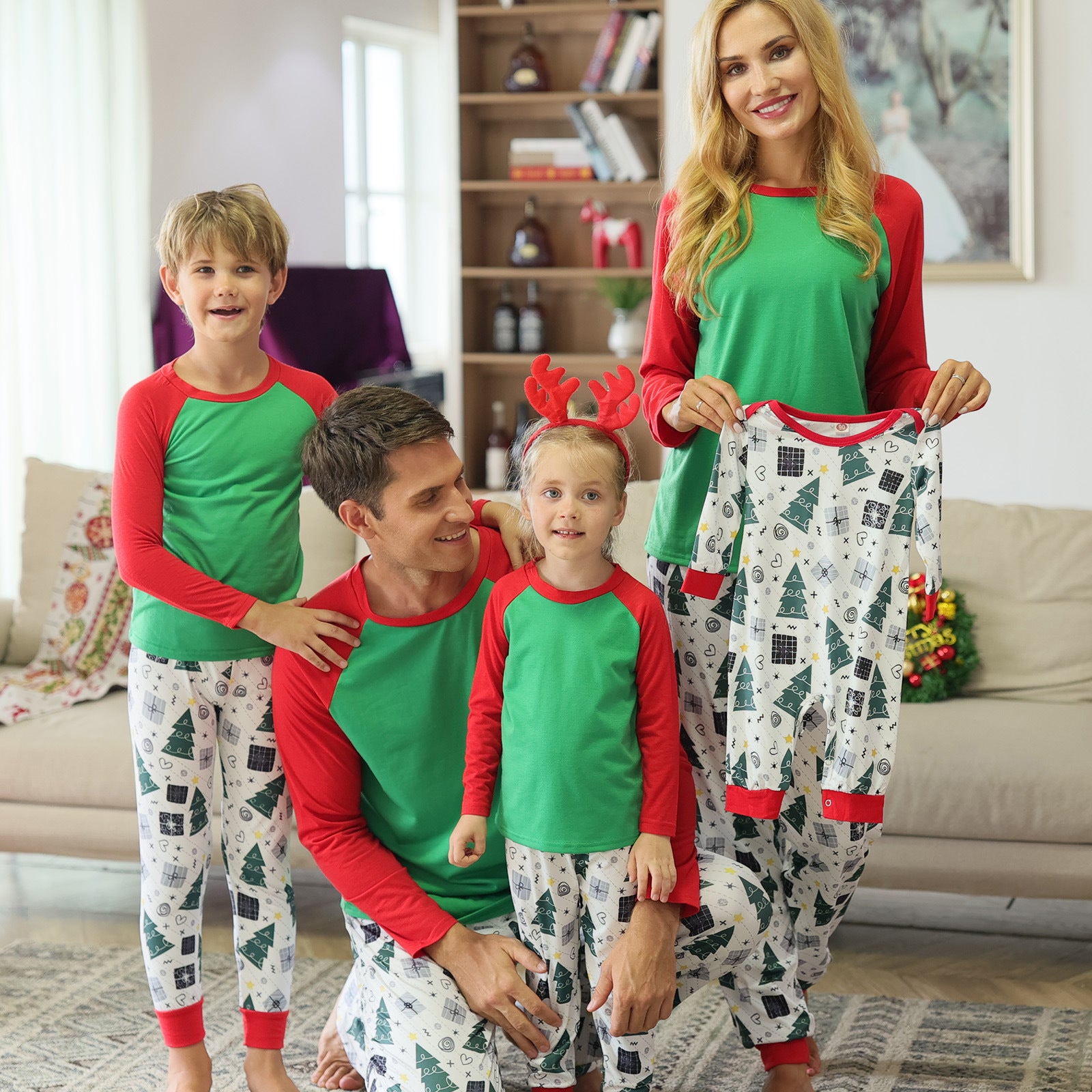 Christmas Family Matching Pajamas - Printed Raglan Sleeve Holiday Pajama Set for Parents & Kids | Cozy Christmas Eve & Family Photo Outfits