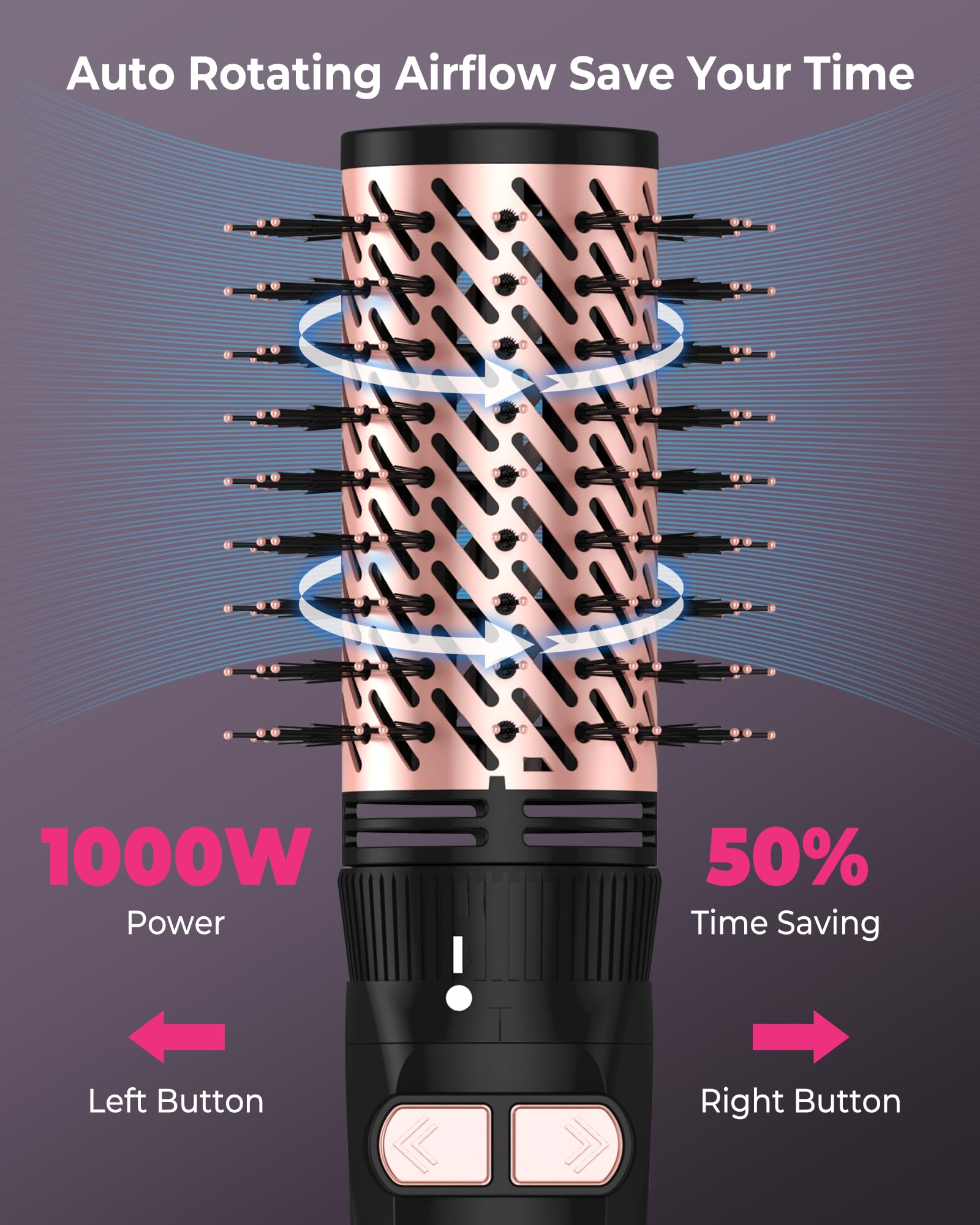 5-in-1 Rotating Hair Dryer Brush with 2 Attachments - For Drying, Straightening & Styling