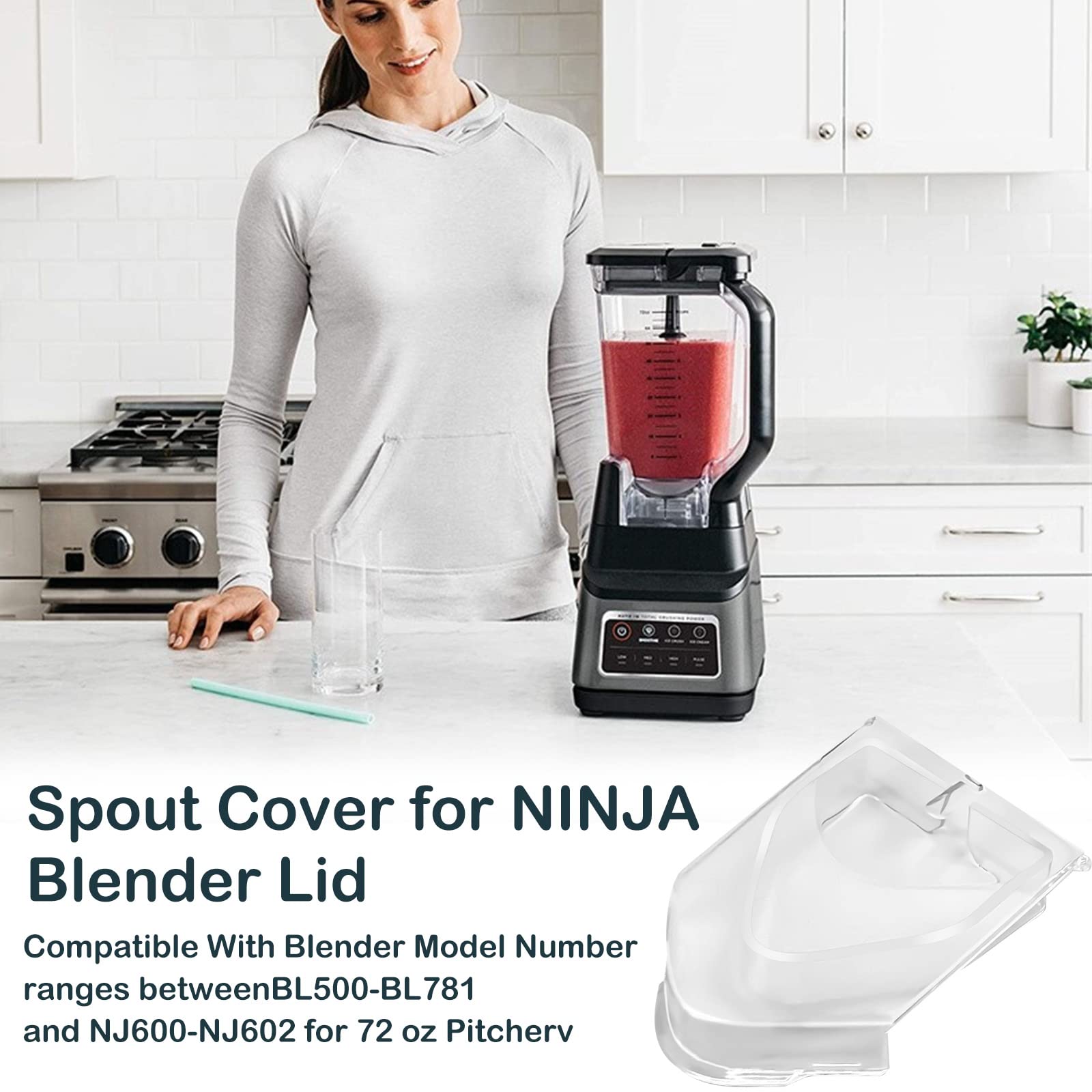 Ninja Blender Spout Cover Replacement - Compatible with BL500, BL781, NJ600, NJ602 Models - Pour Spout Lid for 72oz Pitcher - Perfect for Smoothies, Juices & Meal Prep