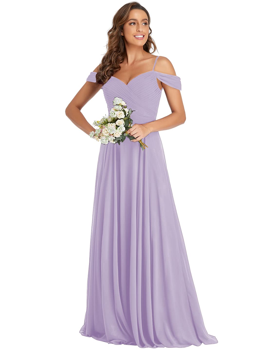 Lavender Bridesmaid Dresses Long Off The Shoulder Chiffon Formal Gown for Women - Wedding, Prom, Party & Special Occasions - Customizable Design