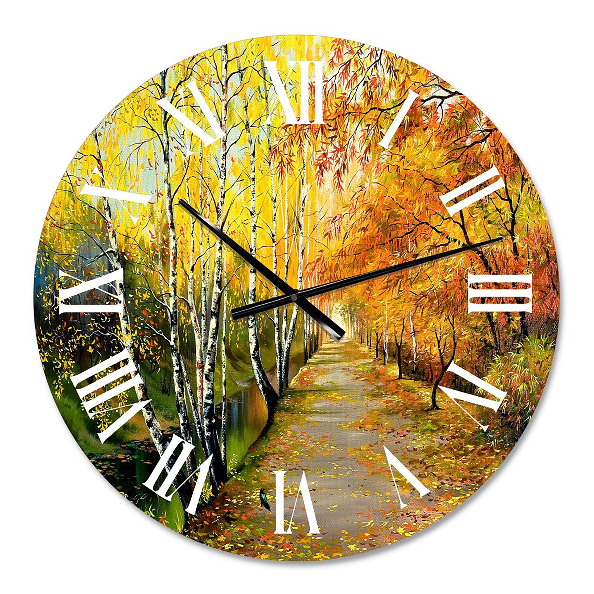 Large Traditional Wall Clock 'River in The Autumn Woods' - Nature Landscape Wall Clock for Living Room, Bedroom & Office Decor - Perfect for Home, Office & Gift Giving