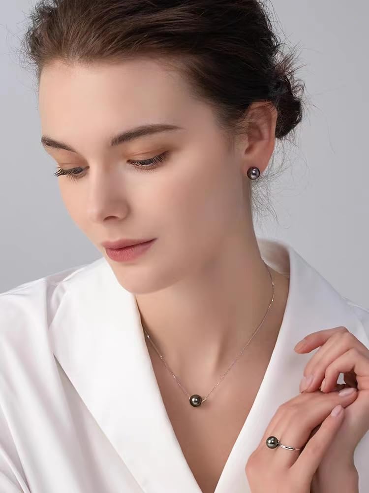 18K Gold Tahitian Black Pearl Stud Earrings for Women - Genuine Handpicked Natural Pearls Jewelry - Perfect Anniversary, Birthday, Christmas, Mother's Day & Valentine's Day Gift - Elegant for Weddings, Parties & Special Occasions