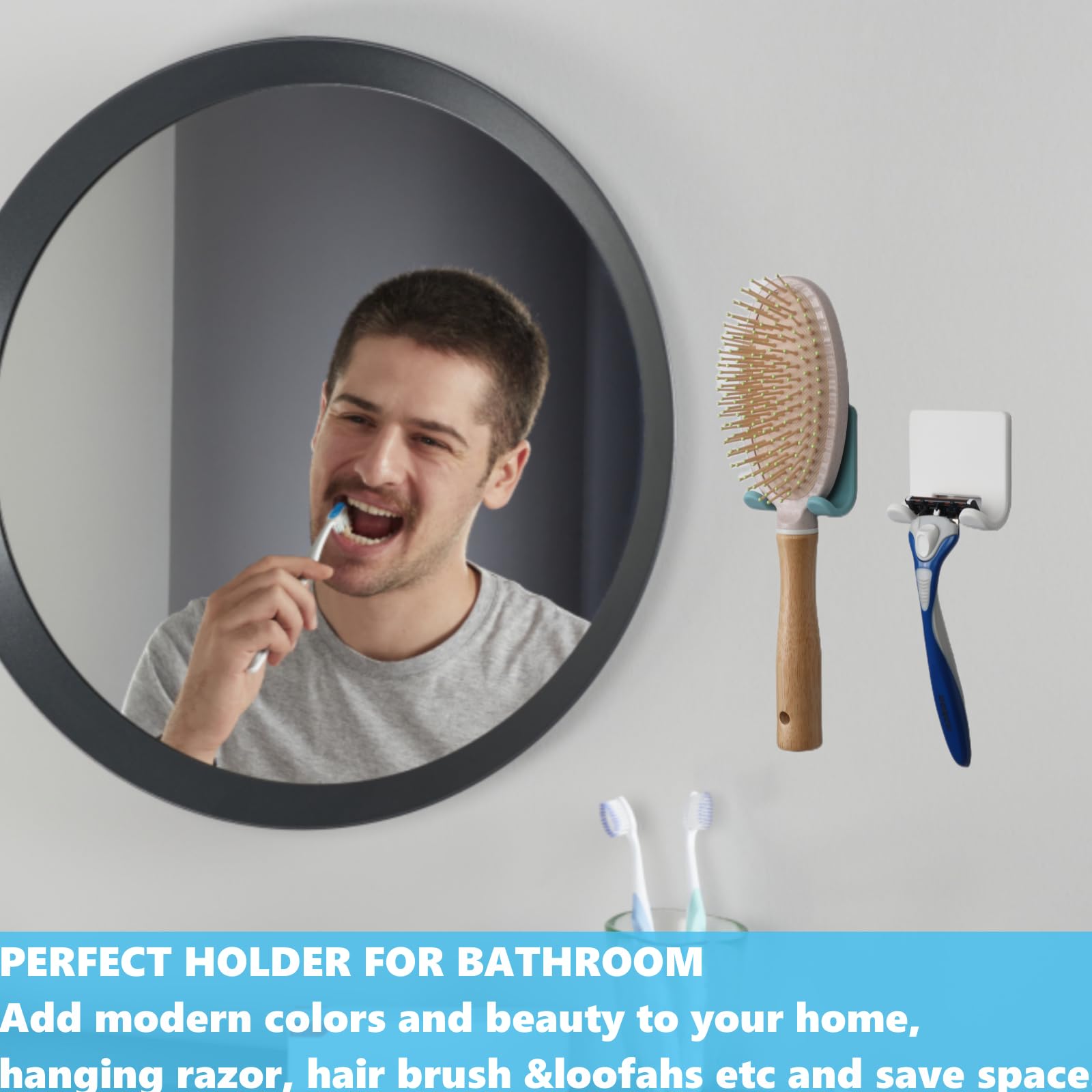VANZAVANZU Shower Razor Holder - 2 Pack White Adhesive Wall Hooks for Bathroom, Waterproof Silicone Shaver & Hair Brush Organizer - Perfect for Shower, Sink & Vanity Organization