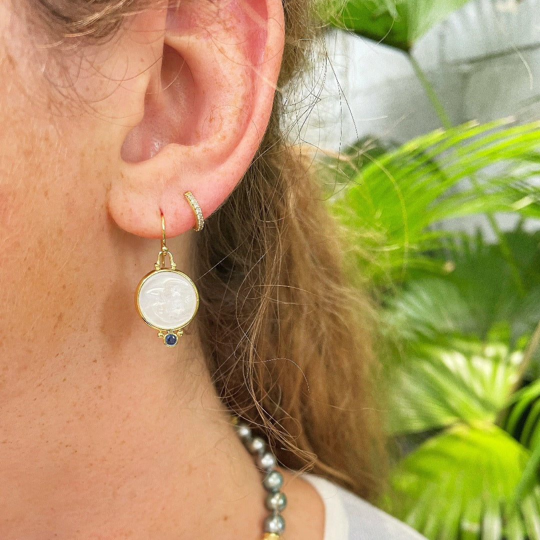 14K Gold Mazza Mother of Pearl Man in the Moon Earrings - Elegant Celestial Jewelry for Women, Perfect for Evening Parties & Special Occasions