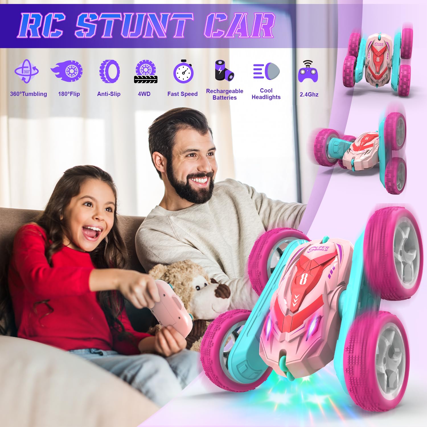 360° Flip RC Stunt Car - 2.4Ghz 4WD Rechargeable Toy for Kids | Outdoor & Indoor Play | Birthday Gift