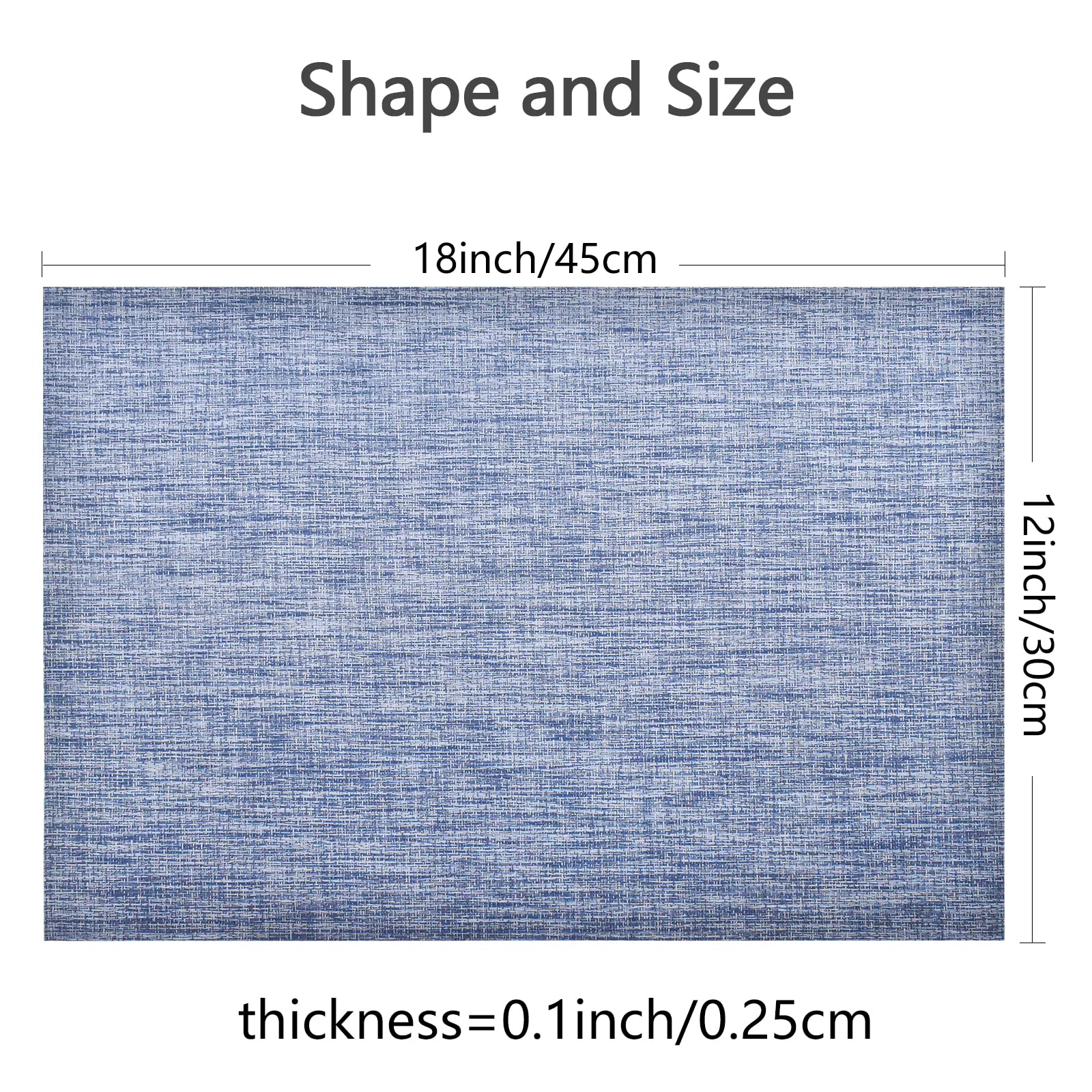 6-Pack Woven Vinyl Placemats for Dining Table - Waterproof & Washable Indoor/Outdoor Placemat Set (Blue) - Perfect for Kitchen, Patio, Picnic & Party Use