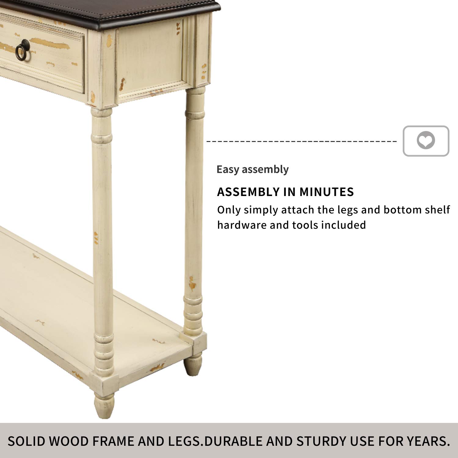 Rustic Wood Console Table with 3 Storage Drawers & Bottom Shelf - Sofa Table for Living Room, Entryway, Hallway - Easy Assembly Farmhouse Style (Beige) - Perfect for Small Spaces, Home Decor & Storage Solutions
