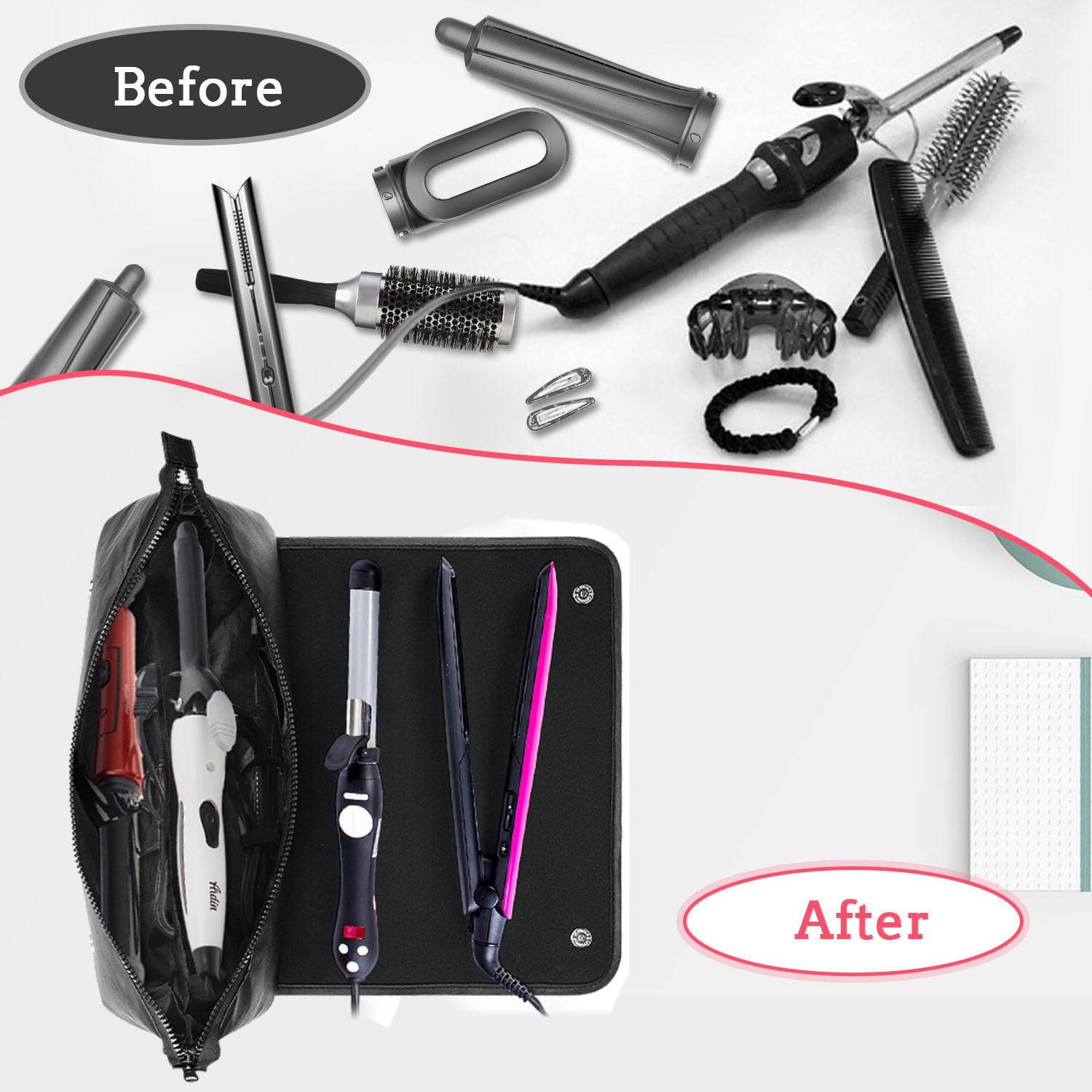 Heat Resistant Travel Bag for Hair Tools - Double Layer Carrying Case for Straightener, Curling Iron & Hair Dryer | Perfect for Vacation, Business Trips & Salon Professionals