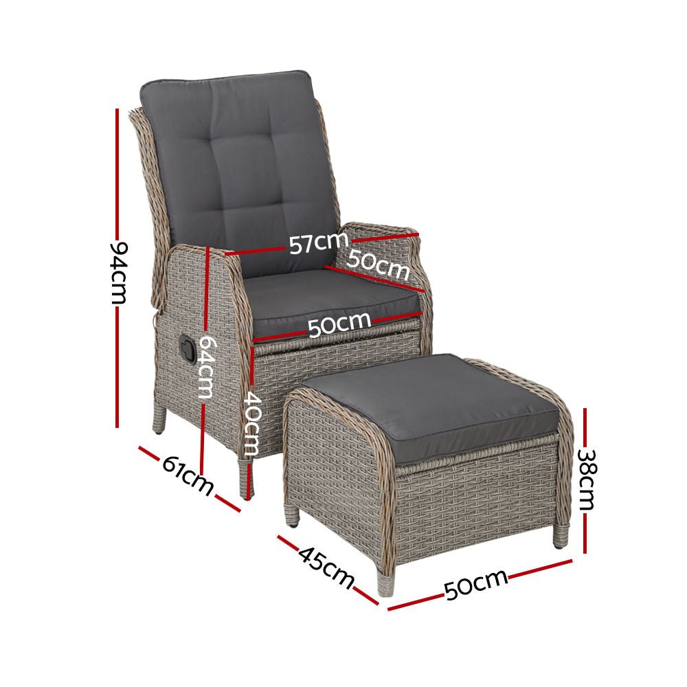 Ella Outdoor Recliner Patio Chair - Adjustable Grey Lounge Chair for Backyard, Poolside & Garden Relaxation - Weather-Resistant Patio Furniture for Comfortable Outdoor Lounging