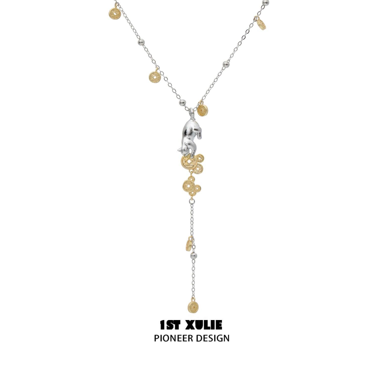18K Platinum Plated Lucky Cat Double Layer Pendant Necklace for Women - Elegant Japanese Maneki Neko Charm Jewelry Gift for Good Luck & Fortune (Perfect for Birthday, Anniversary and Special Occasions)