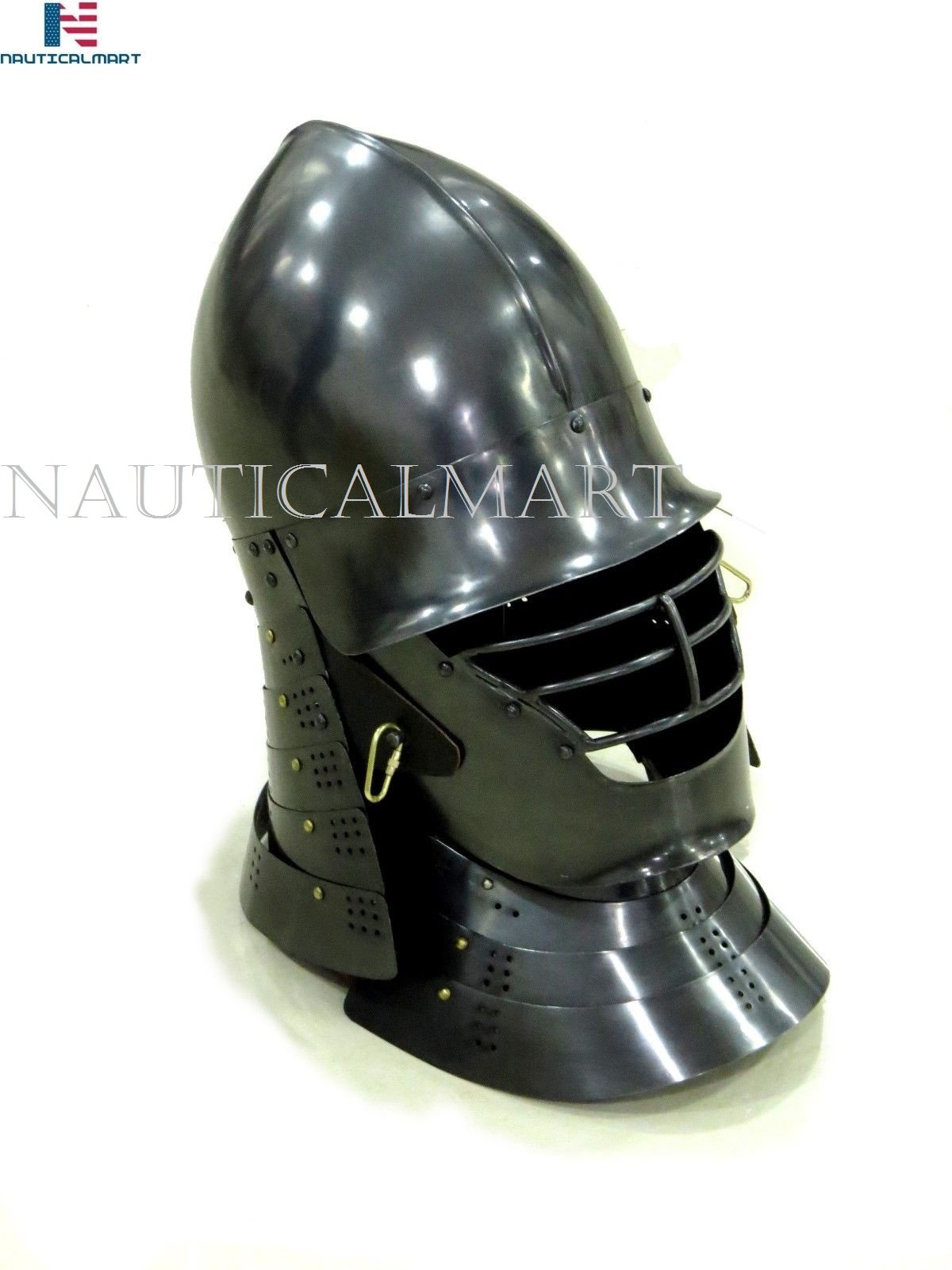 Warrior Black Grill Medieval Helmet - Authentic Knight Armor for Cosplay, LARP & Halloween Costumes | Perfect for Renaissance Fairs & Historical Reenactments
