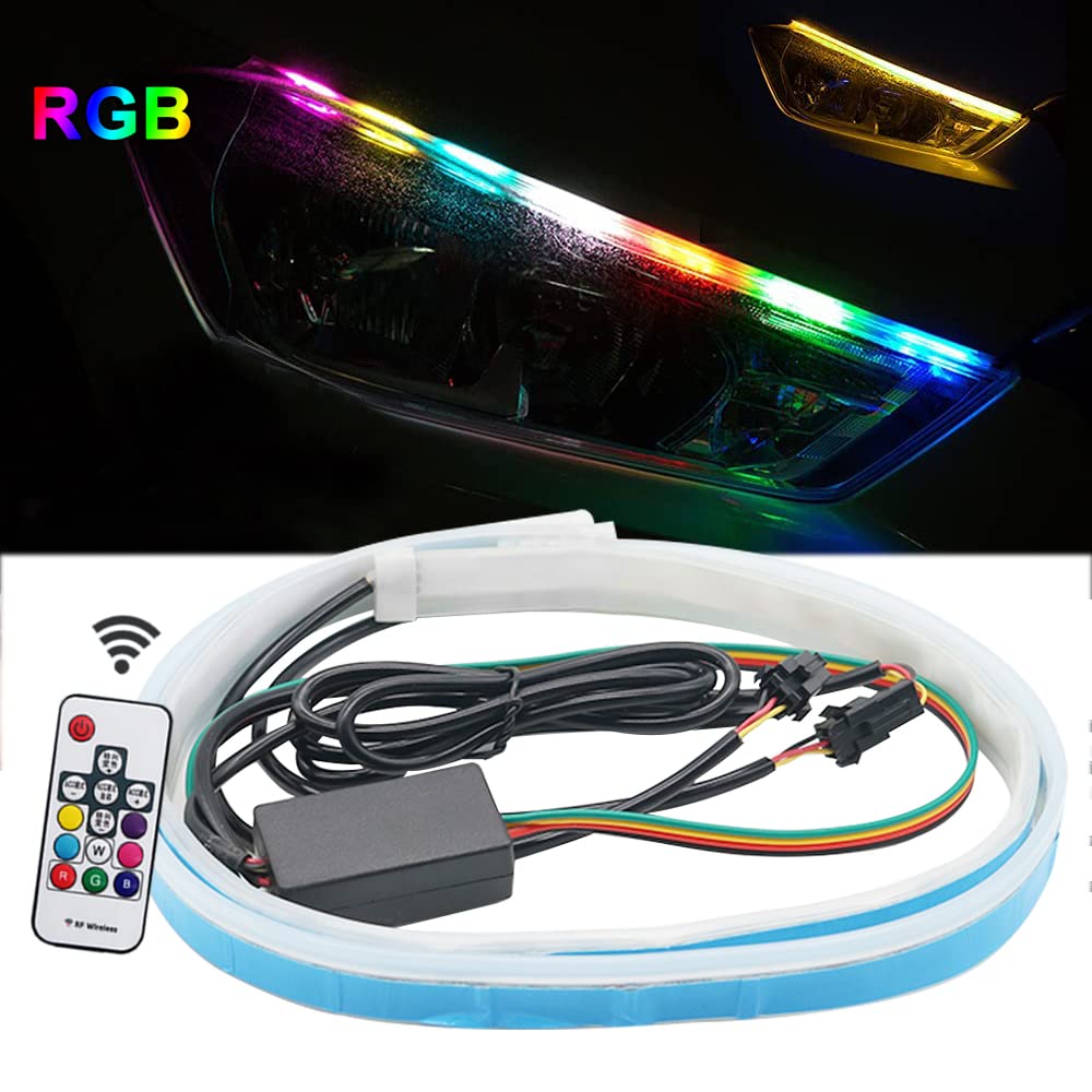 YSY 2-Pack 12V RGB LED Headlight Strips - 12 Inch Waterproof for Cars