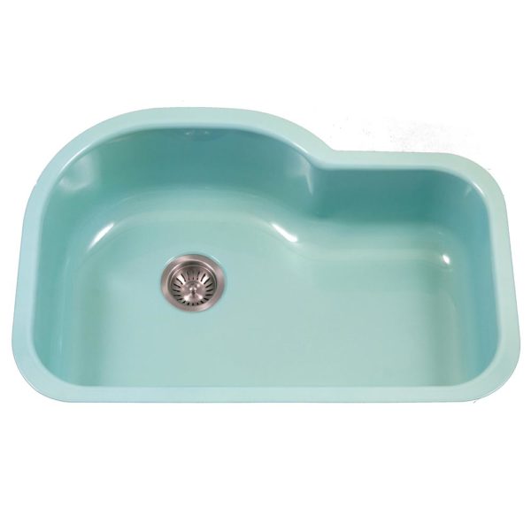 Hamat CER 3221S MT Enamel Steel Undermount Offset Single Bowl Kitchen Sink in Mint Green - Perfect for Modern Farmhouse & Small Space Kitchens