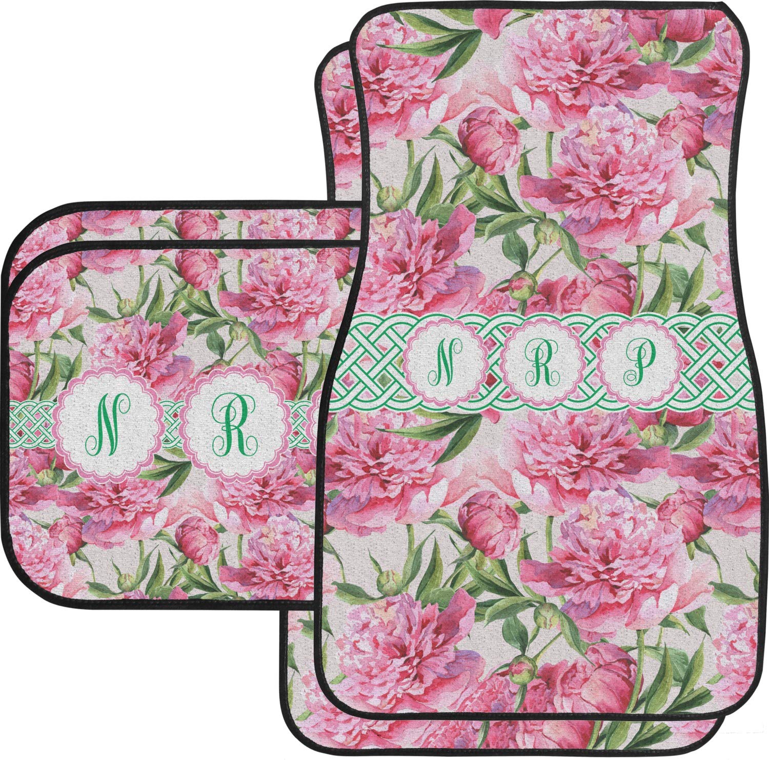 Custom Watercolor Peonies Car Floor Mats Set - 2 Front & 2 Rear Mats, Non-Slip & Durable, Perfect for SUVs, Sedans & Trucks - Enhance Your Vehicle Interior with Floral Design