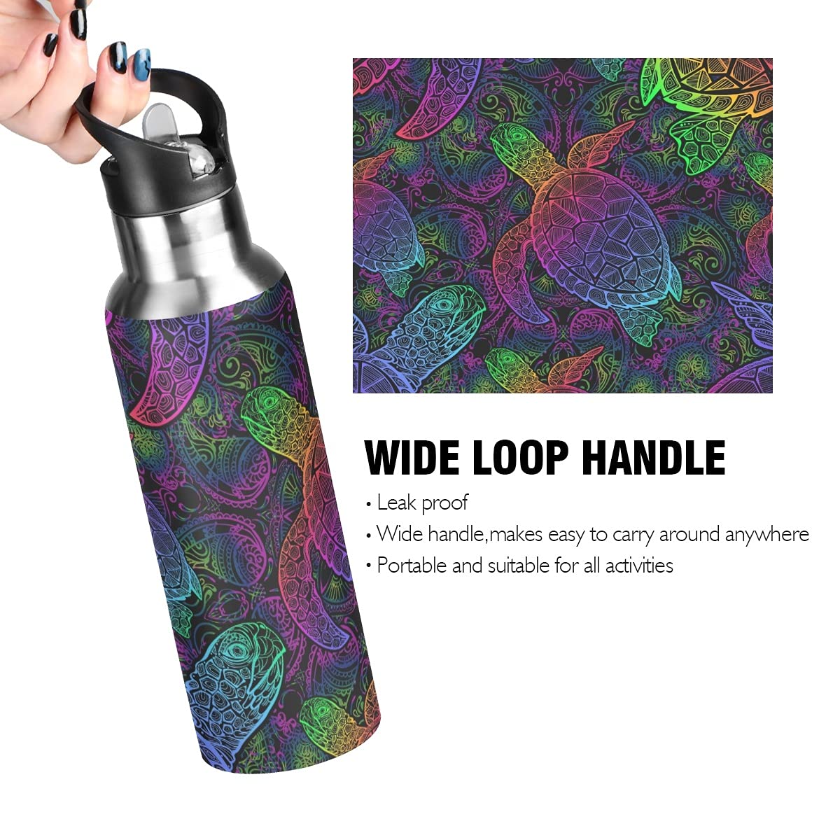 Mandala Sea Turtle Insulated Water Bottle 20oz - Gym & Travel