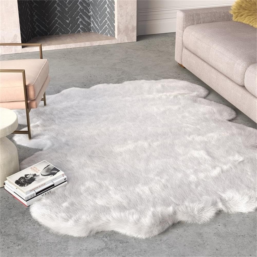 Abacasa Gloss White Acrylic and Polyester Faux Fur Area Rug - Soft Plush Shaggy Carpet for Living Room, Bedroom & Nursery Decor