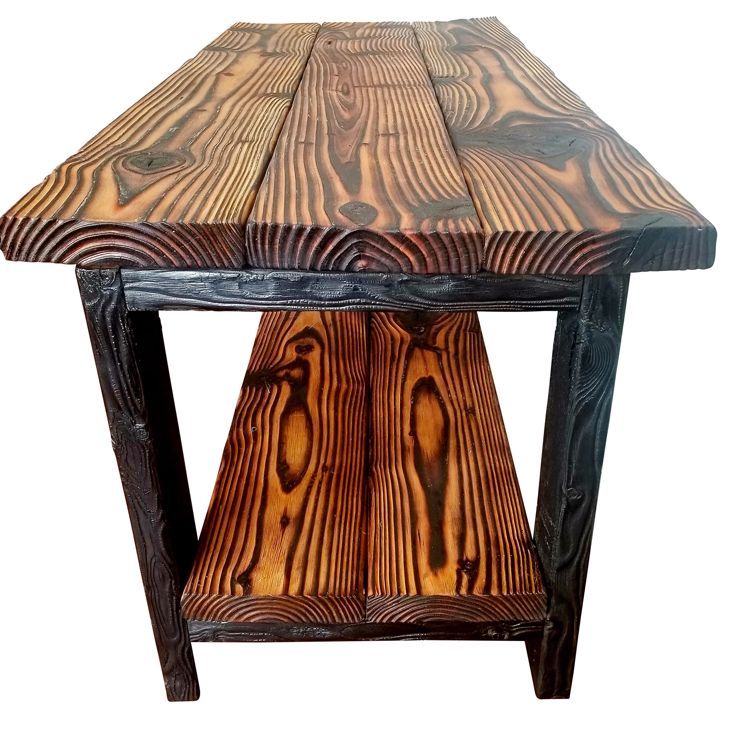Handcrafted Shou Sugi Ban Charred Wood Coffee Table - Modern Industrial Steampunk Design - Red Wood Finish - 45x21 Inches - Perfect for Living Room, Office, or Lounge Decor
