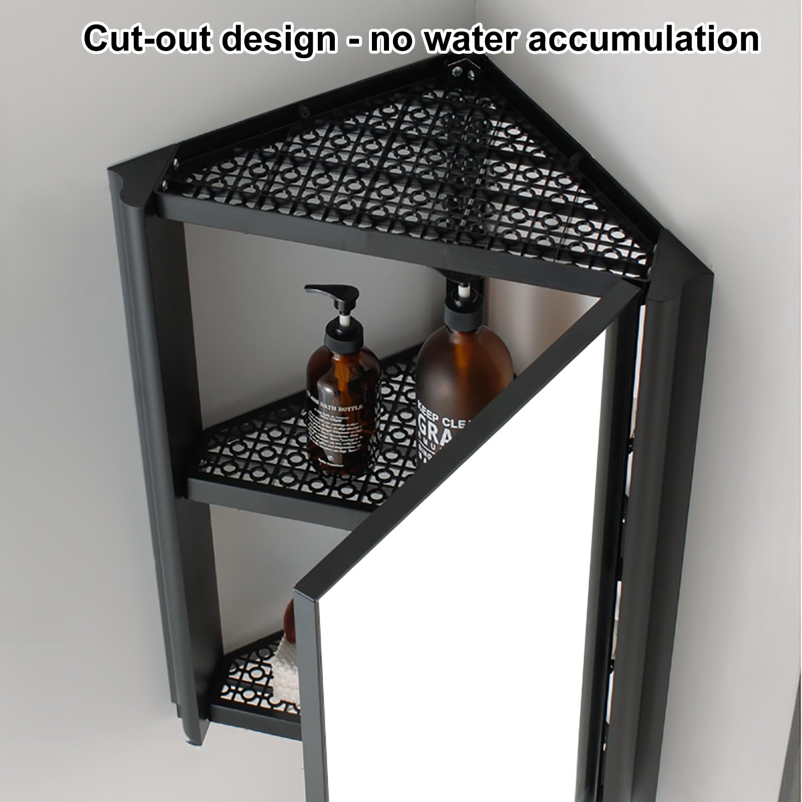 Corner Wall Mount Bathroom Sink with Storage & Mirror - Space Saving Black Vanity Sink (15 Inch) - Perfect for Small Bathrooms, Powder Rooms & RV Baths