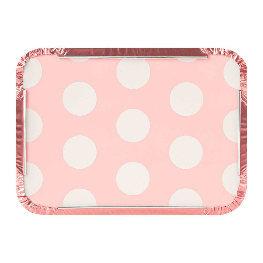 16 oz Pink Aluminum Take Out Containers with Polka Dot Paper Lids - 7.25