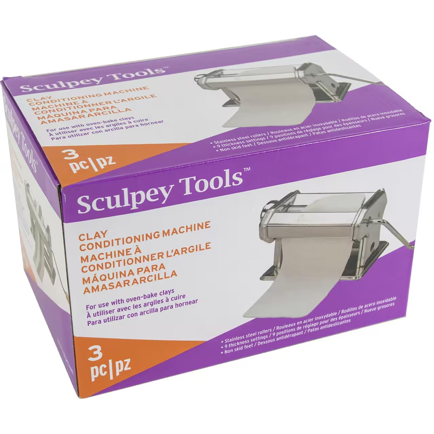 Sculpey Polymer Clay Conditioning Pasta Machine - 9 Adjustable Thickness Settings with Clamp & Hand Crank - Perfect for Baking, Sculpting & DIY Craft Projects - Ideal for Beginners to Professional Artists