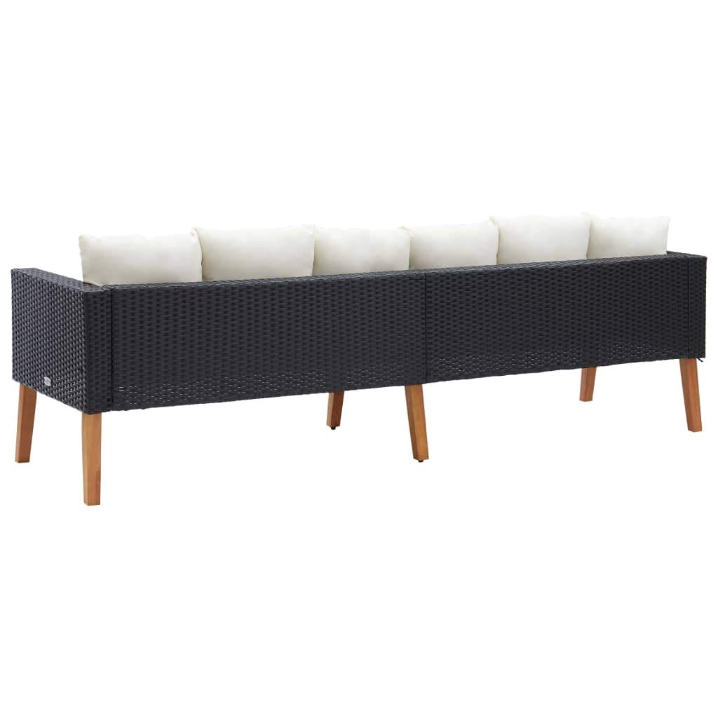 3-Seater Patio Sofa with Cushions - Weather-Resistant Poly Rattan Outdoor Furniture Set in Black - Perfect for Garden, Deck, Backyard and Poolside Relaxation