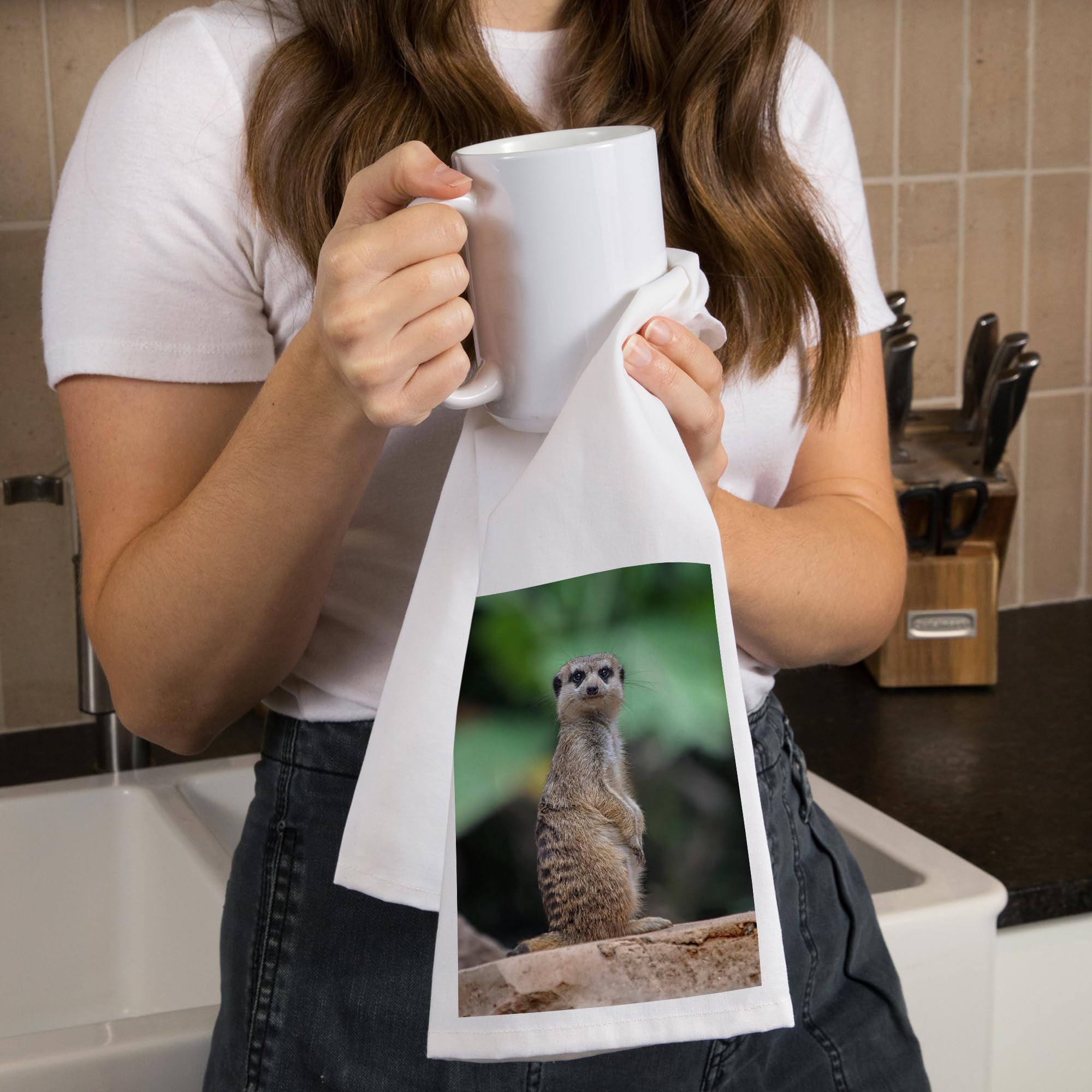 Lantern Press Meerkat on a Rock - 100% Cotton Tea Towel & Decorative Hand Towel for Kitchen, Bathroom, and Home Decor | Perfect for Dish Drying, Gift Giving, and Farmhouse Style Decor