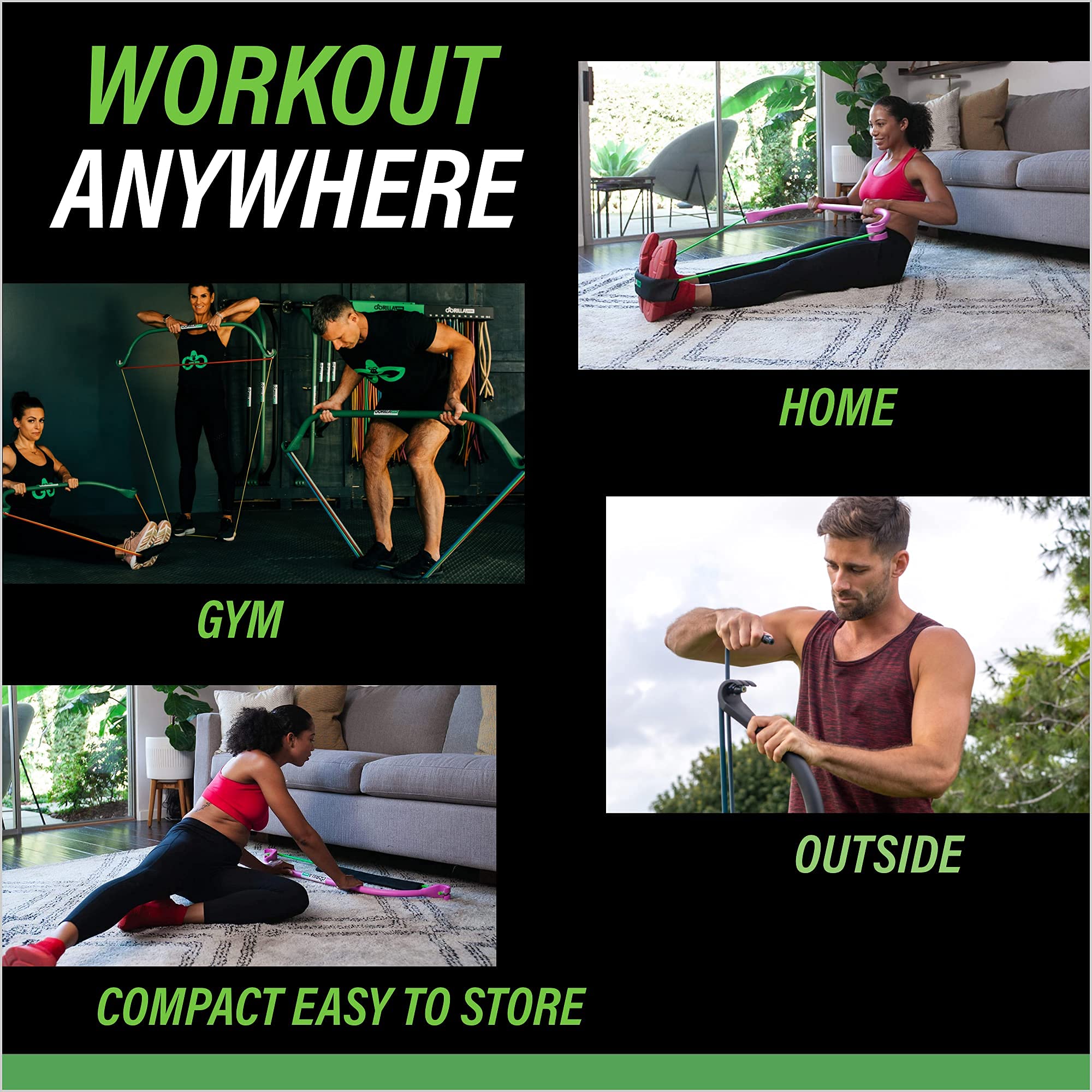 Gorilla Bow Original Portable Home Gym - Resistance Bands & Bar System for Full Body Workouts, Weightlifting & Travel Fitness | Home & Gym Exercise Equipment for Strength Training & Muscle Building