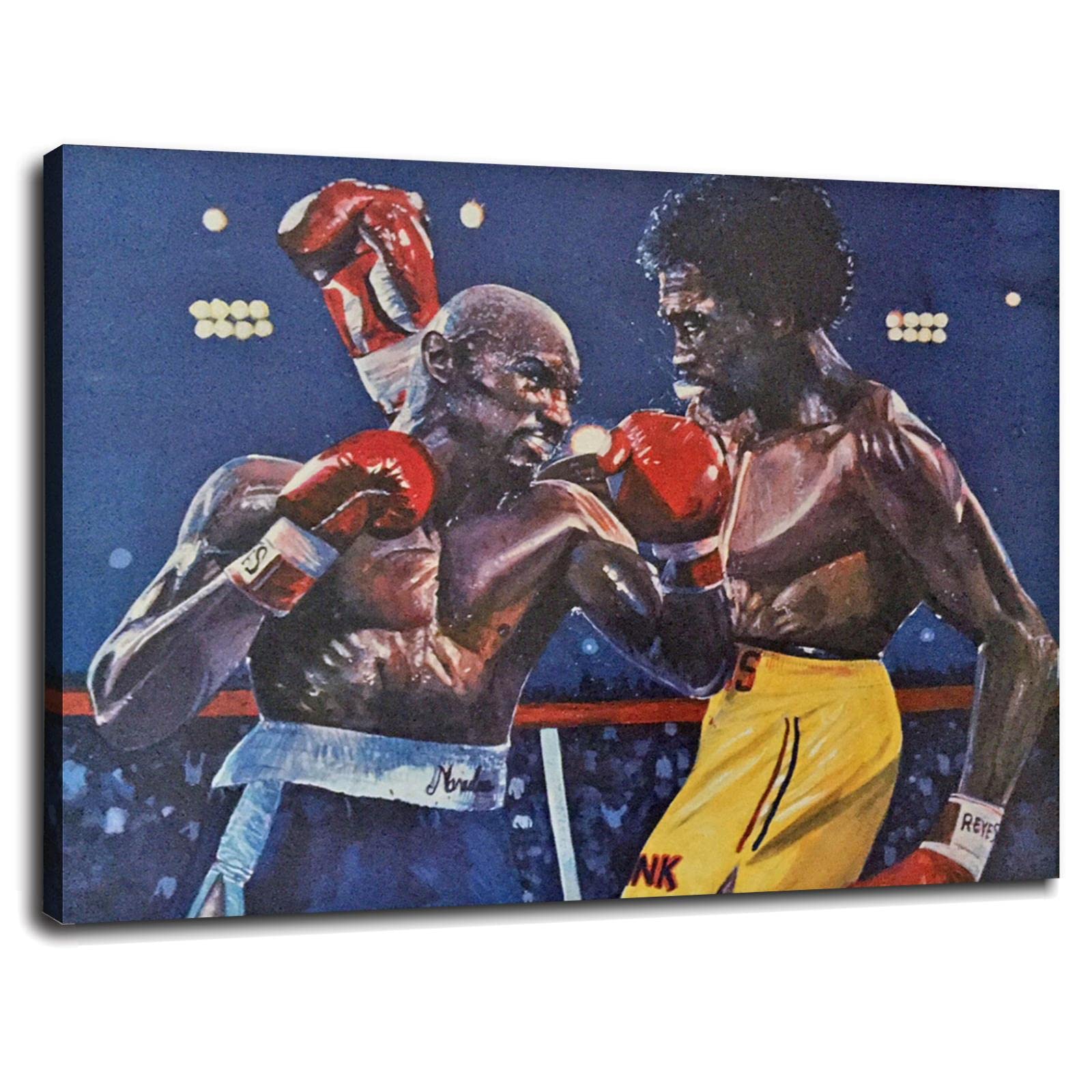 Marvin Hagler vs Tommy Hearns Boxing Fight Poster - Premium Canvas Print Wall Art for Gym, Home, Office & Living Room Decor - Framed 27x20 Inches - Perfect for Boxing Fans & Fitness Enthusiasts