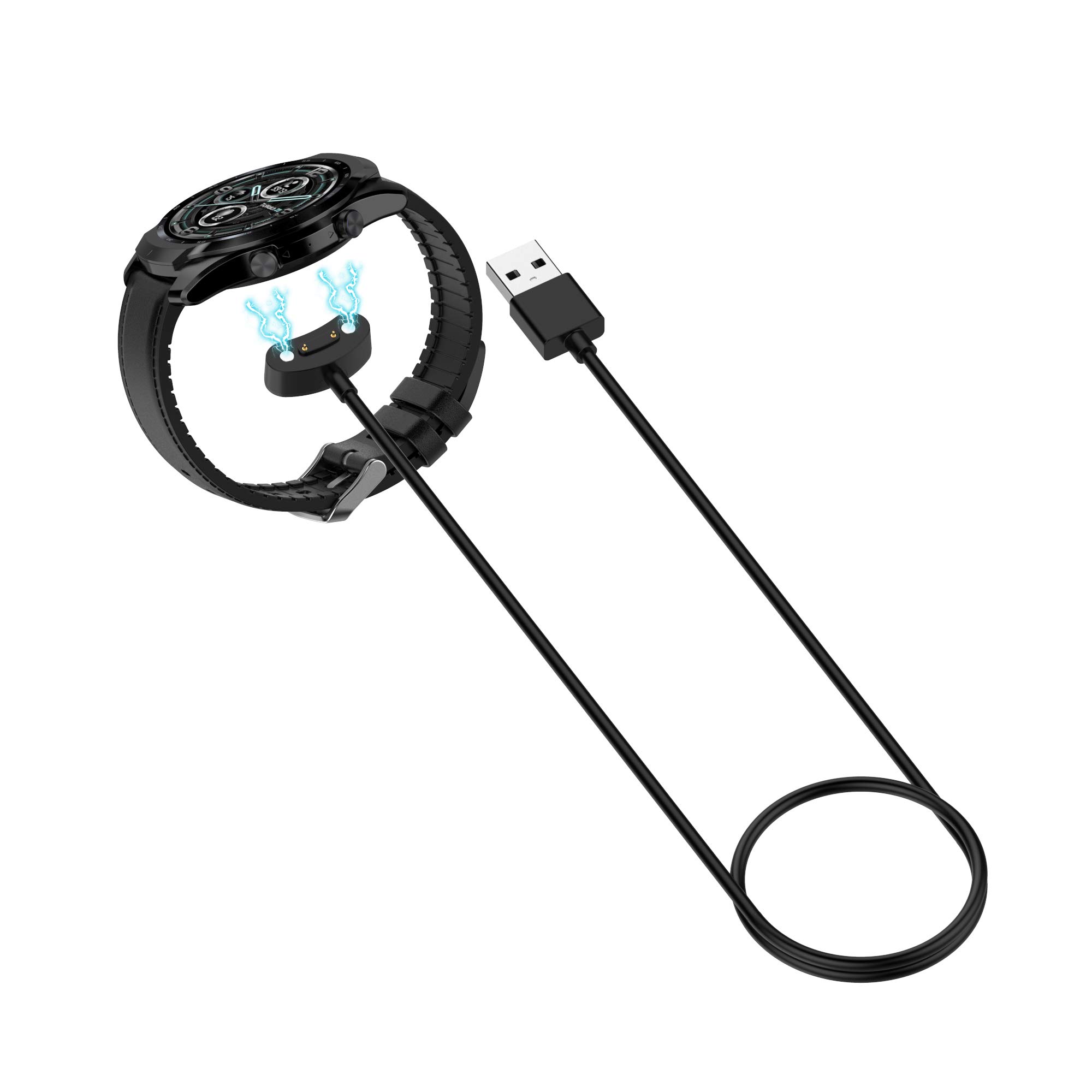 Original Ticwatch Pro 5 Charger Replacement - 3.3ft USB Magnetic Charging Cable (2-Pack, Black) | Fast Charging Cord for Ticwatch Pro 5 Smartwatch | Perfect for Home, Office & Travel Use