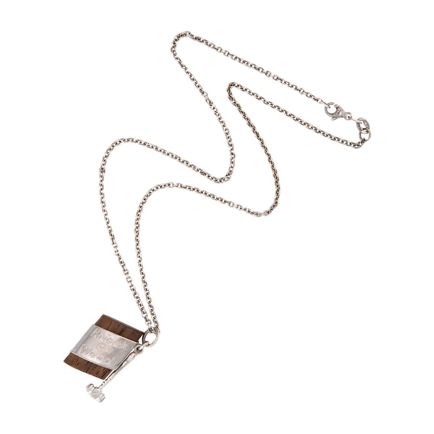 Vintage Sterling Silver Knock On Wood Pendant Necklace for Women - Handmade Lucky Charm Jewelry Gift for Birthday, Christmas & Everyday Wear