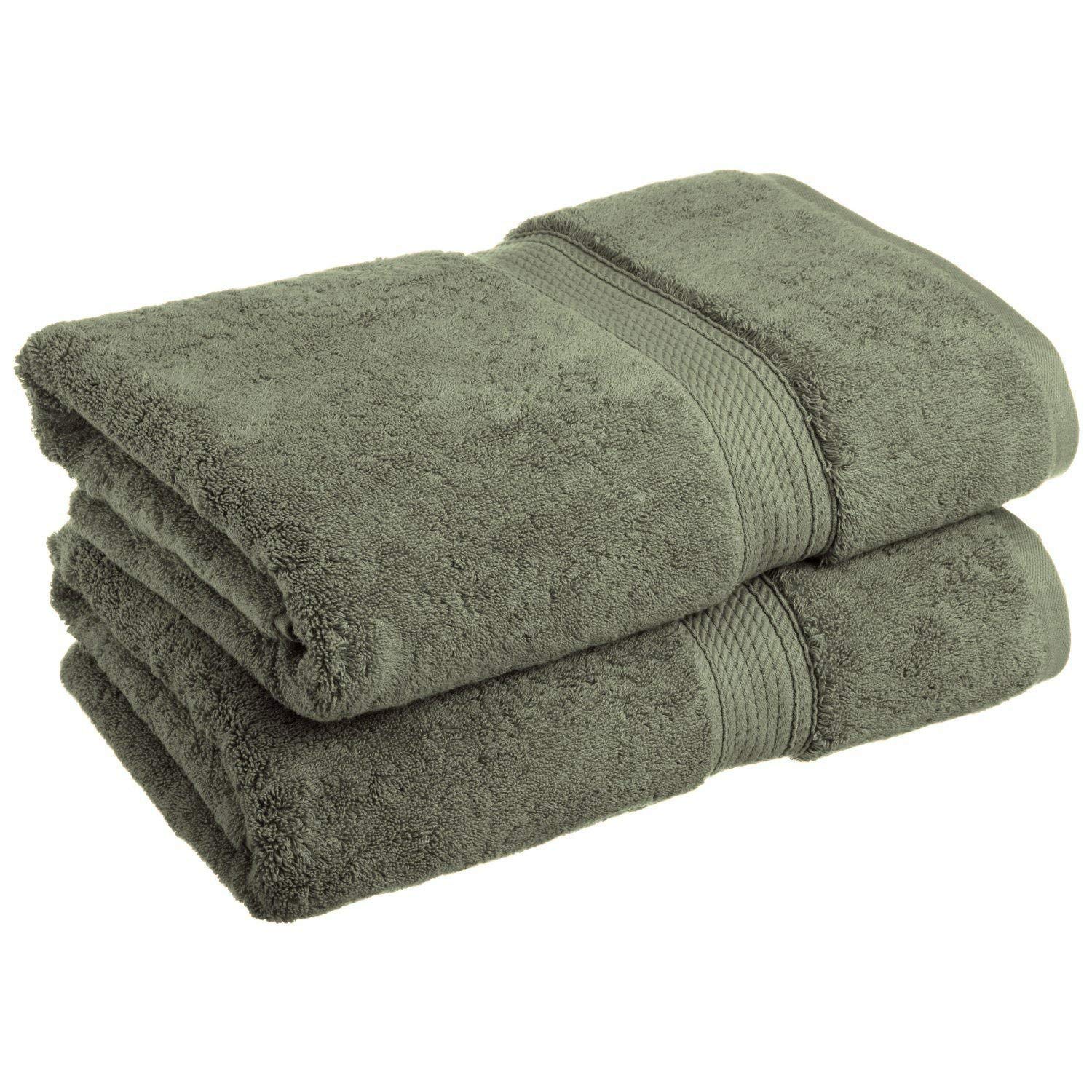 2-Piece Super Absorbent 100% Cotton Bath Towel Set - Soft, Quick-Drying & Machine Washable - Forest Green - Perfect for Spa, Bathroom & Beach Use