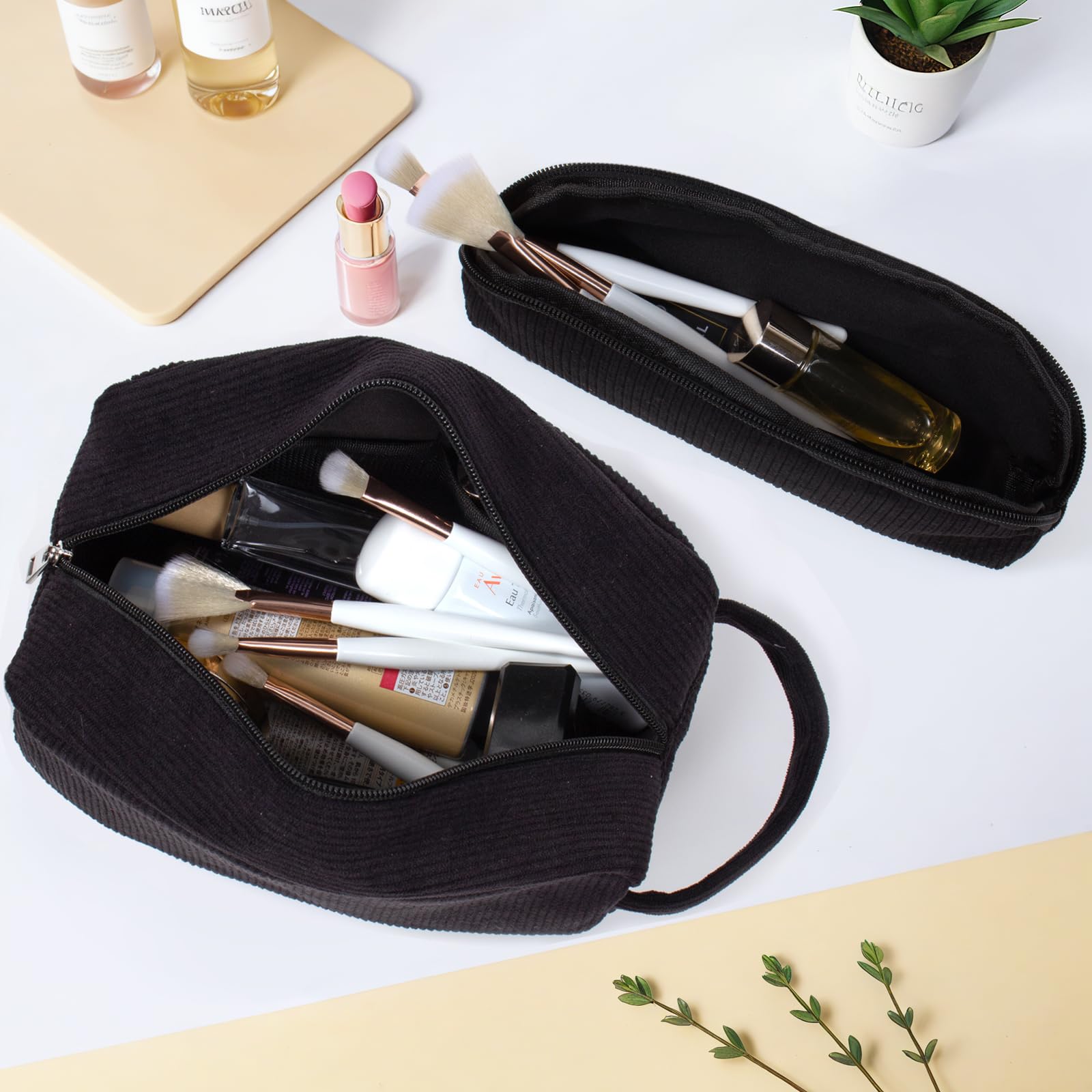 Personalized Initial Makeup Bag Set - Cute Preppy Cosmetic Travel Toiletry Pouch for Purse Organizer | Perfect Birthday Gift & Mother's Day Present (Black, B) | Ideal for Travel, Gym, Daily Use & Gift Giving