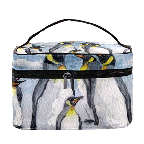 Inhomer Watercolor Penguin Cosmetic Bag - Travel Makeup Case & Toiletry Organizer for Women | Portable Storage Box for Cosmetics, Brushes, Skincare | Perfect for Travel, Gym, Vacation & Daily Use