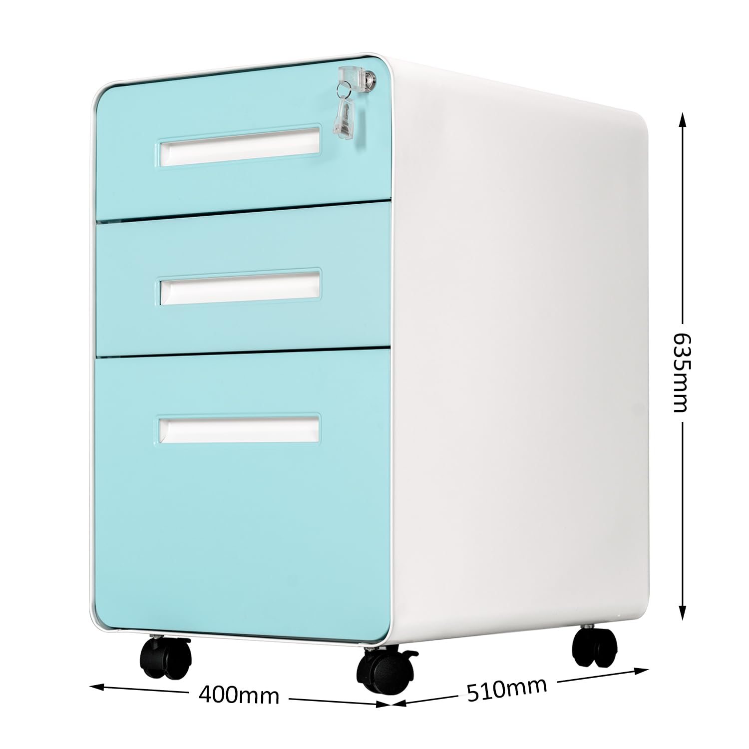 Panana 3-Drawer Mobile File Cabinet with Lock - Under Desk Metal Rolling Storage for Legal/Letter Files - Wheels & Adjustable Feet for Home & Office Use - Fully Assembled (Blue, Size 1) - Perfect for Document Organization in Small Spaces & Shared Workspaces